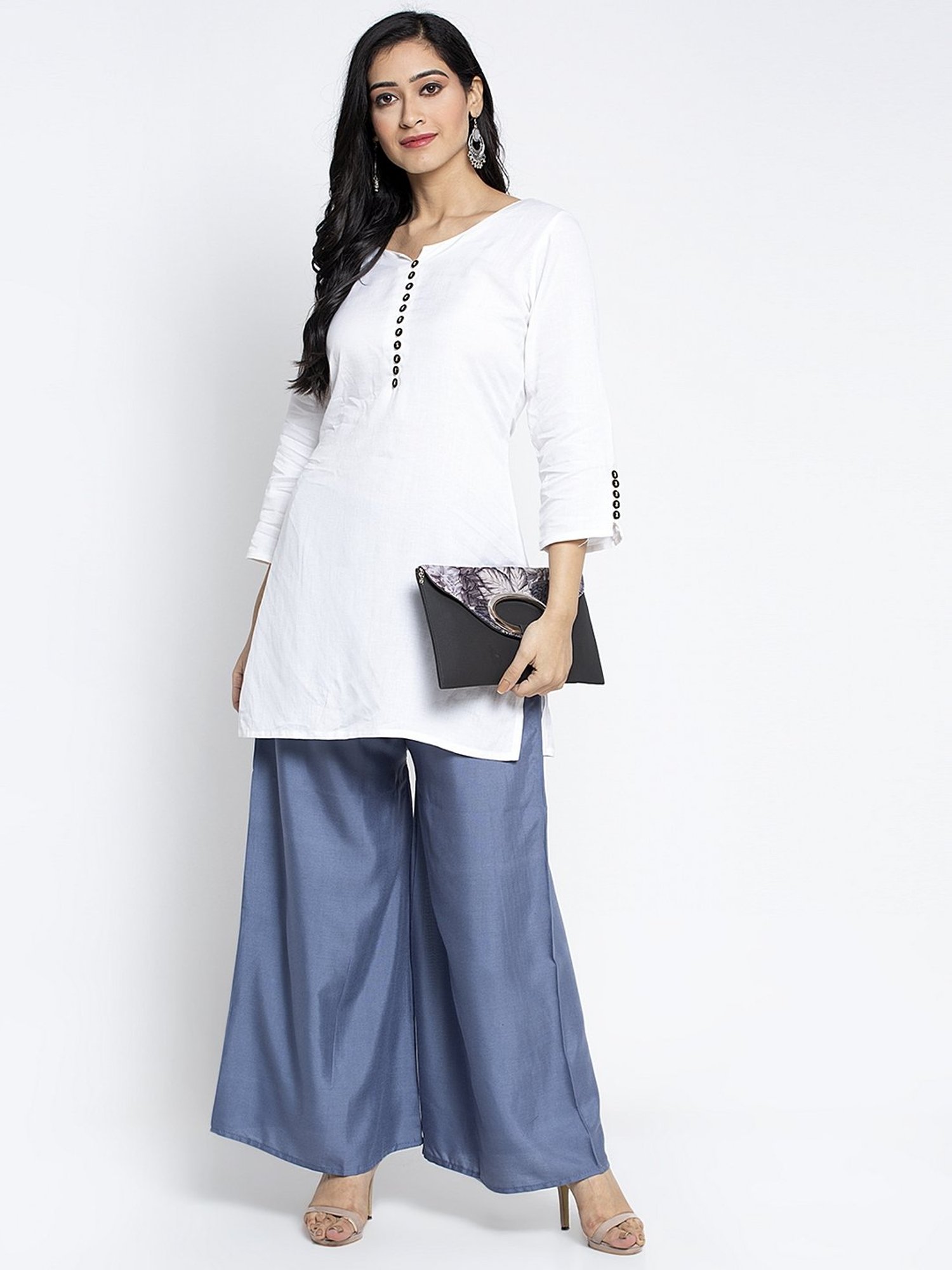 Gracit Grey & Pink Flared Fit Palazzos - Pack Of 2