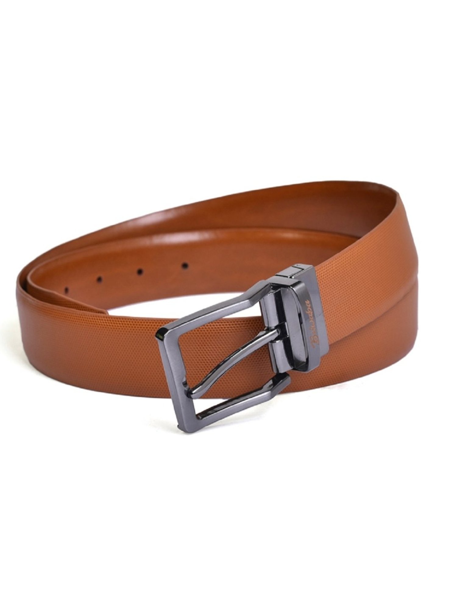 BELWABA Tan Textured Formal Reversible Leather Belt for Men