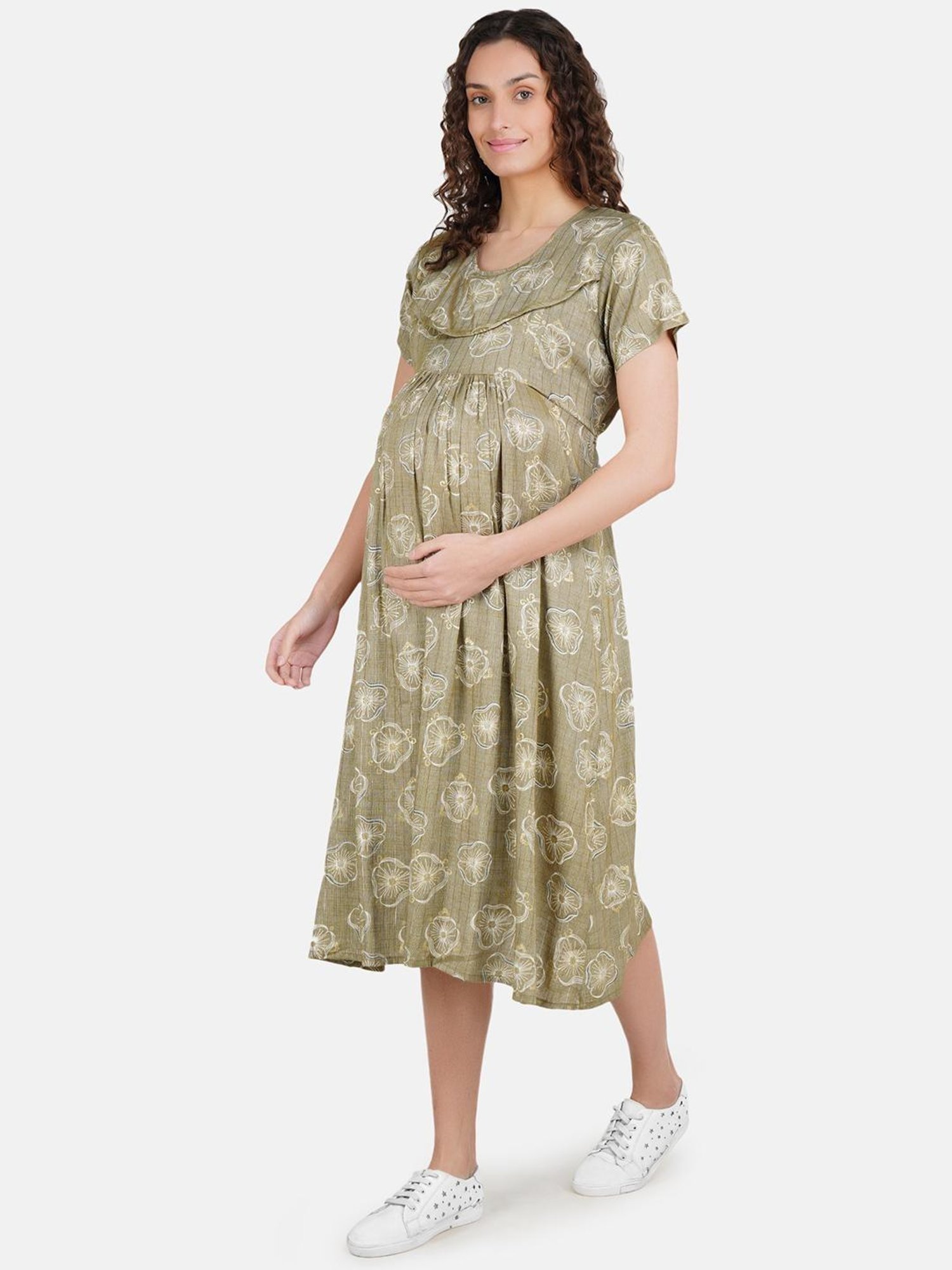 KOI SLEEPWEAR Olive Floral Print Maternity Dress