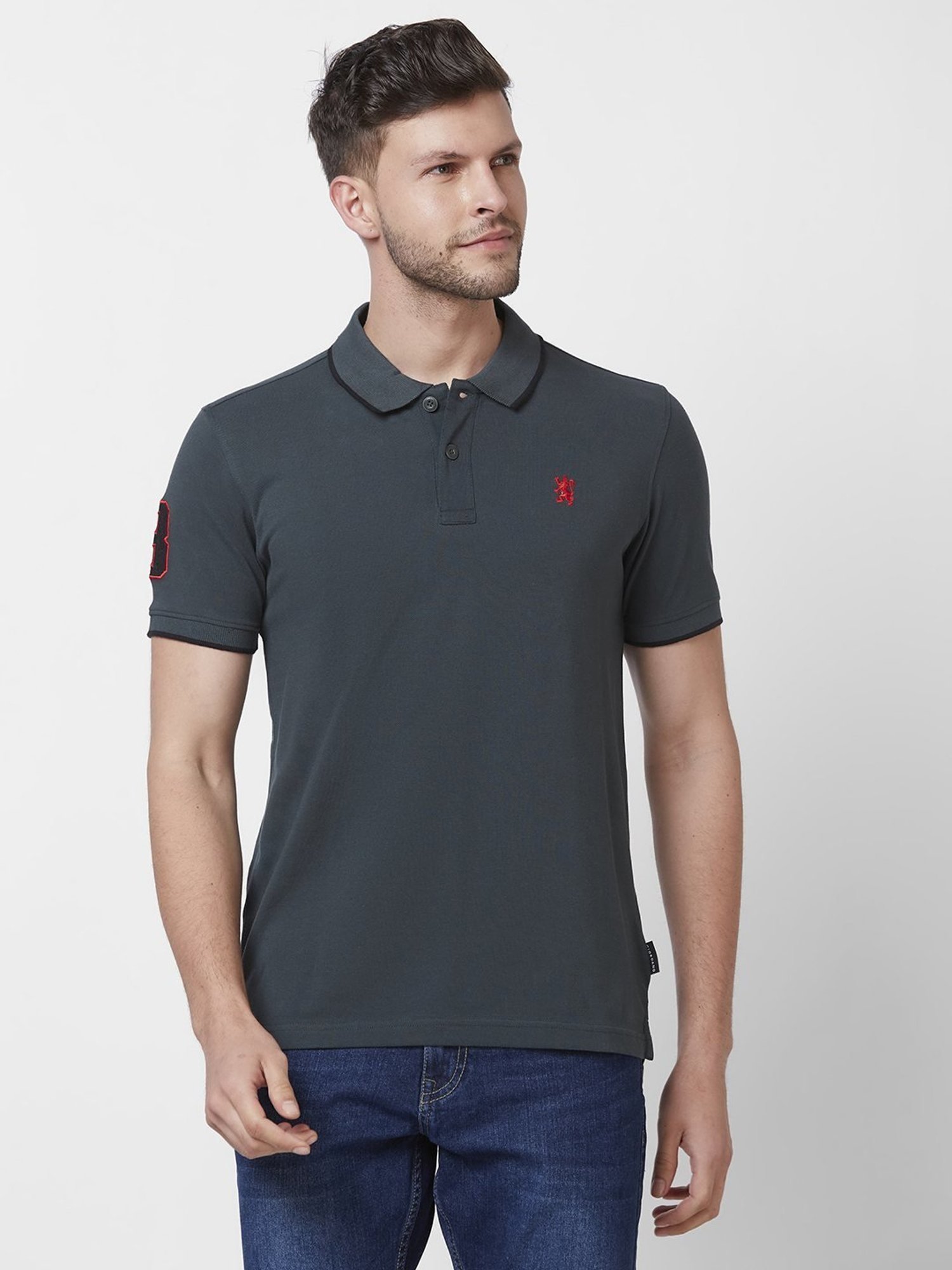 Giordano Sea Green Cotton Slim Fit Polo T-Shirt