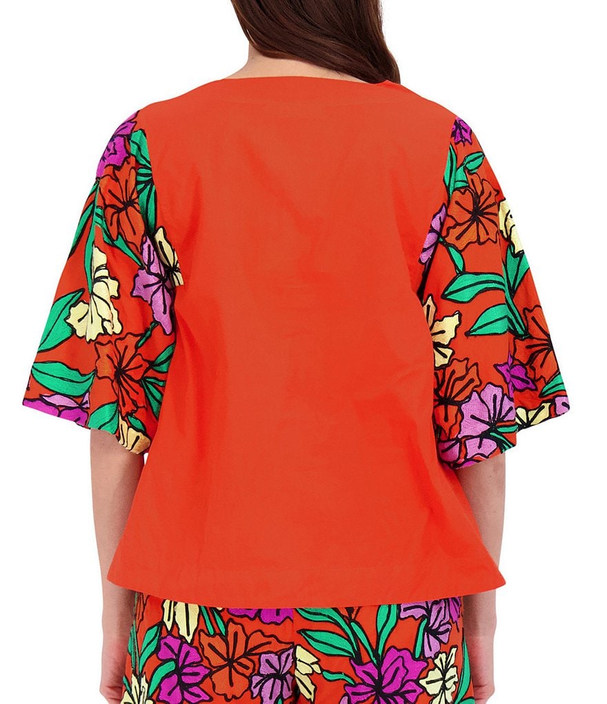 Roller Rabbit Woven Jorales Embroidered Coordinating Yansel Short Sleeves Top