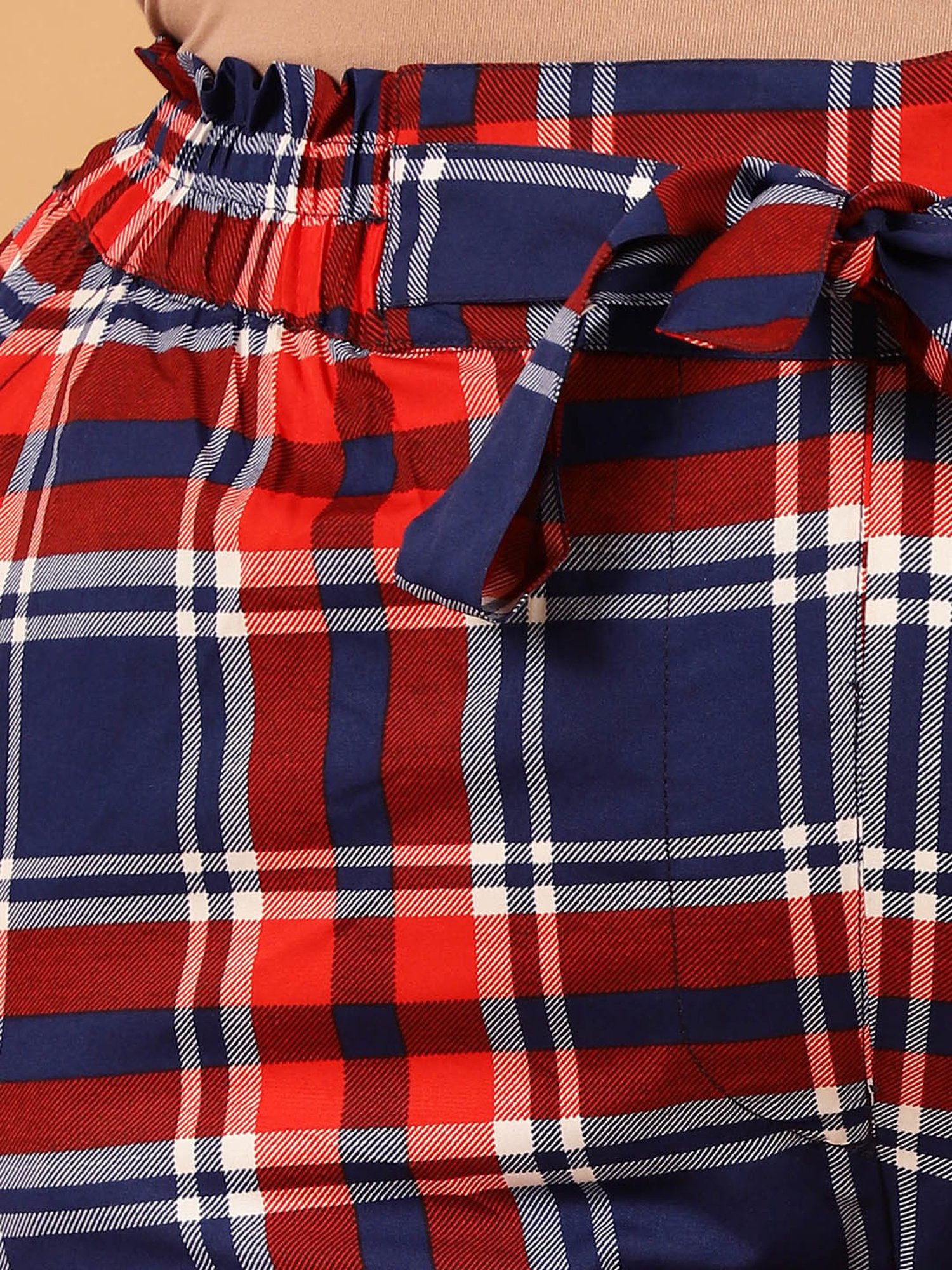 Moms Maternity Red & Blue Check Regular Fit Mid Rise Plus Size Trousers