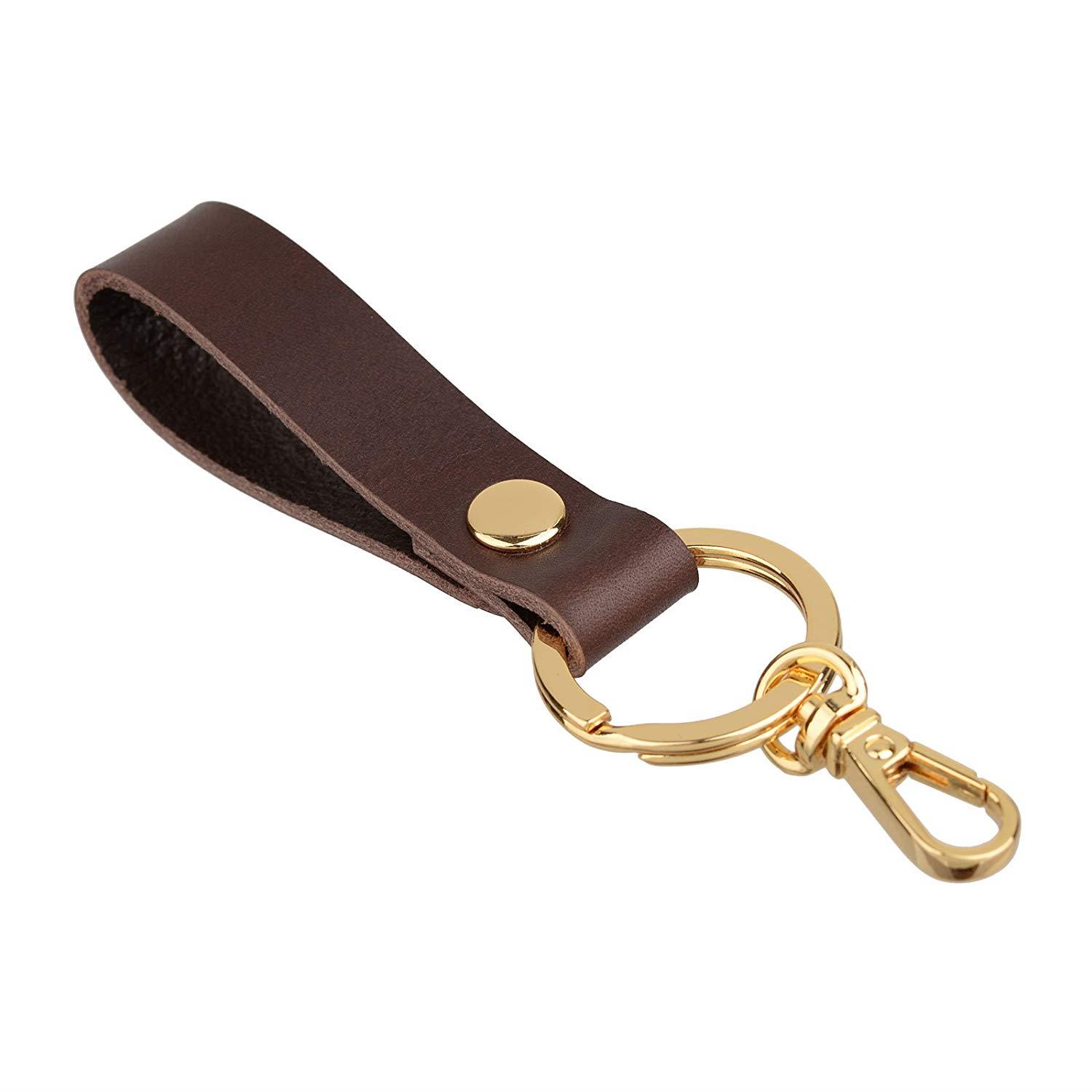 Richbud Vegetable Leather Keychain POB Lobster Snap Gold Handcraft Key Ring Lanyard Handmade (Dark Brown)