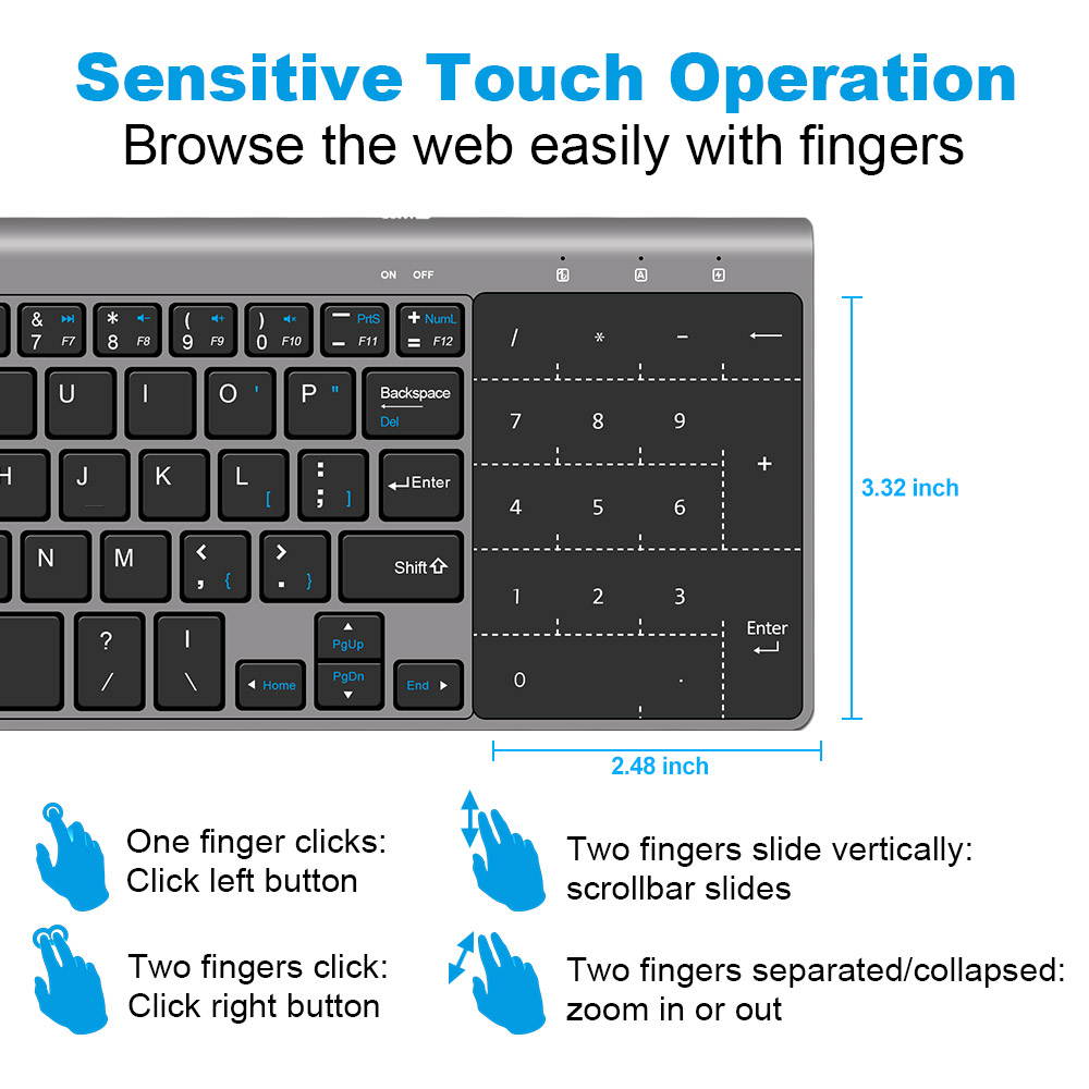 CHONCHOW 2.4G Mini Wireless Keyboard Touchpad Protable USB Keyboard Air Mouse for Mac PC Window 7/10 Vista Android Smart TV Box