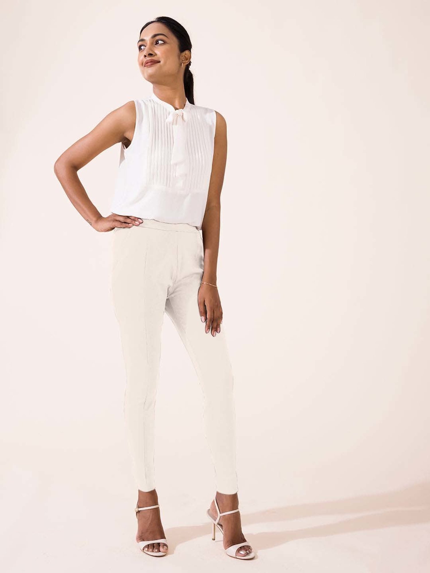 Go Colors! Beige Mid Rise Formal Trousers