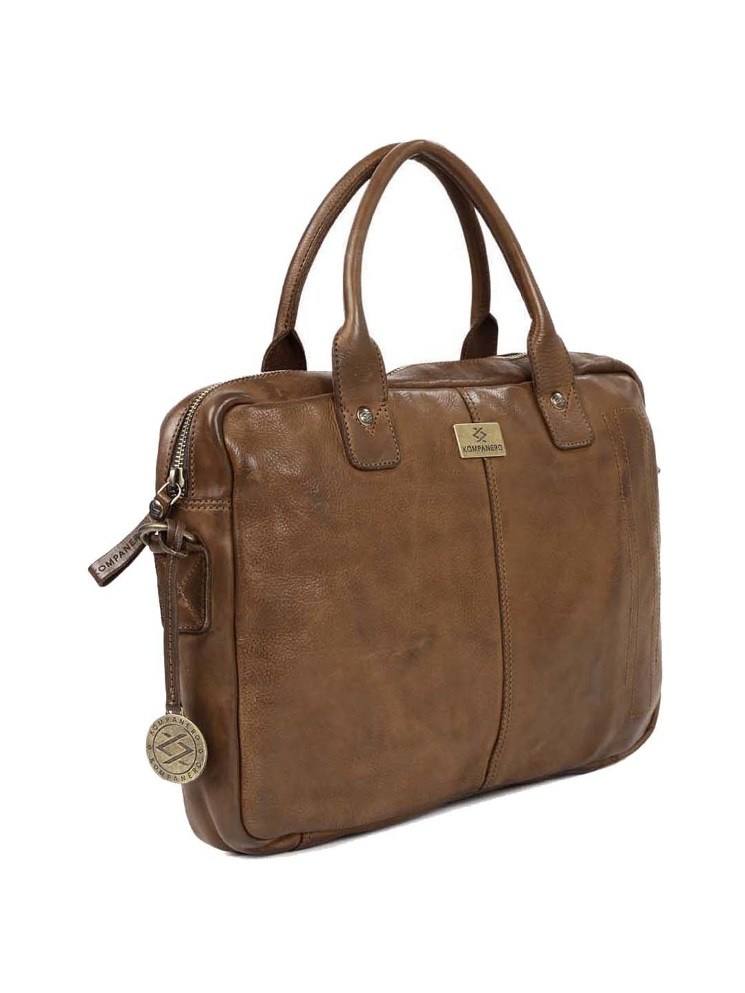 KOMPANERO Brown Leather Medium Messenger Bag