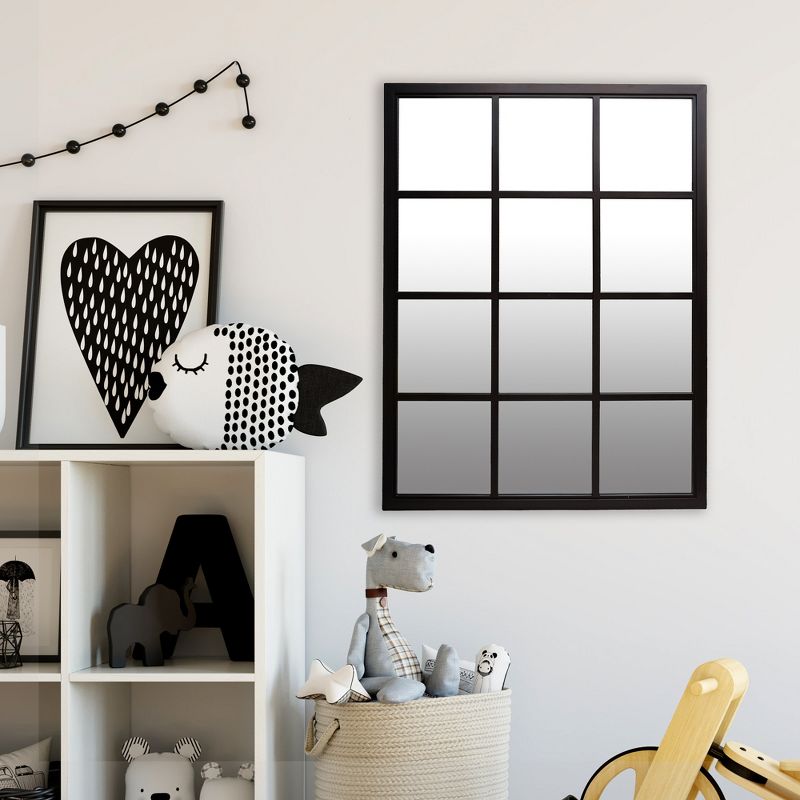 23"x30" Classic Black Windowpane Decorative Wall Mirror Black - Patton Wall Decor
