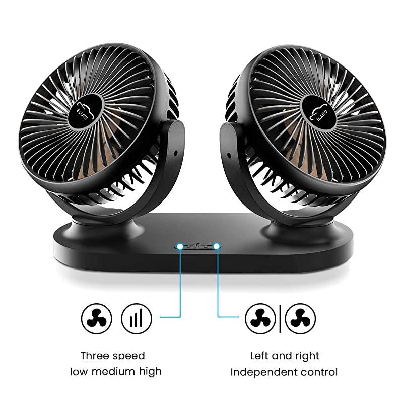 Dual Head Car Fans Cigarette Lighter 12V/24V Fan Electric 3 Speed Car Cooling Fan 360 Degree Rotatable Car Fan for Car SUV RV Boat Auto Vehicles(5 Inches)