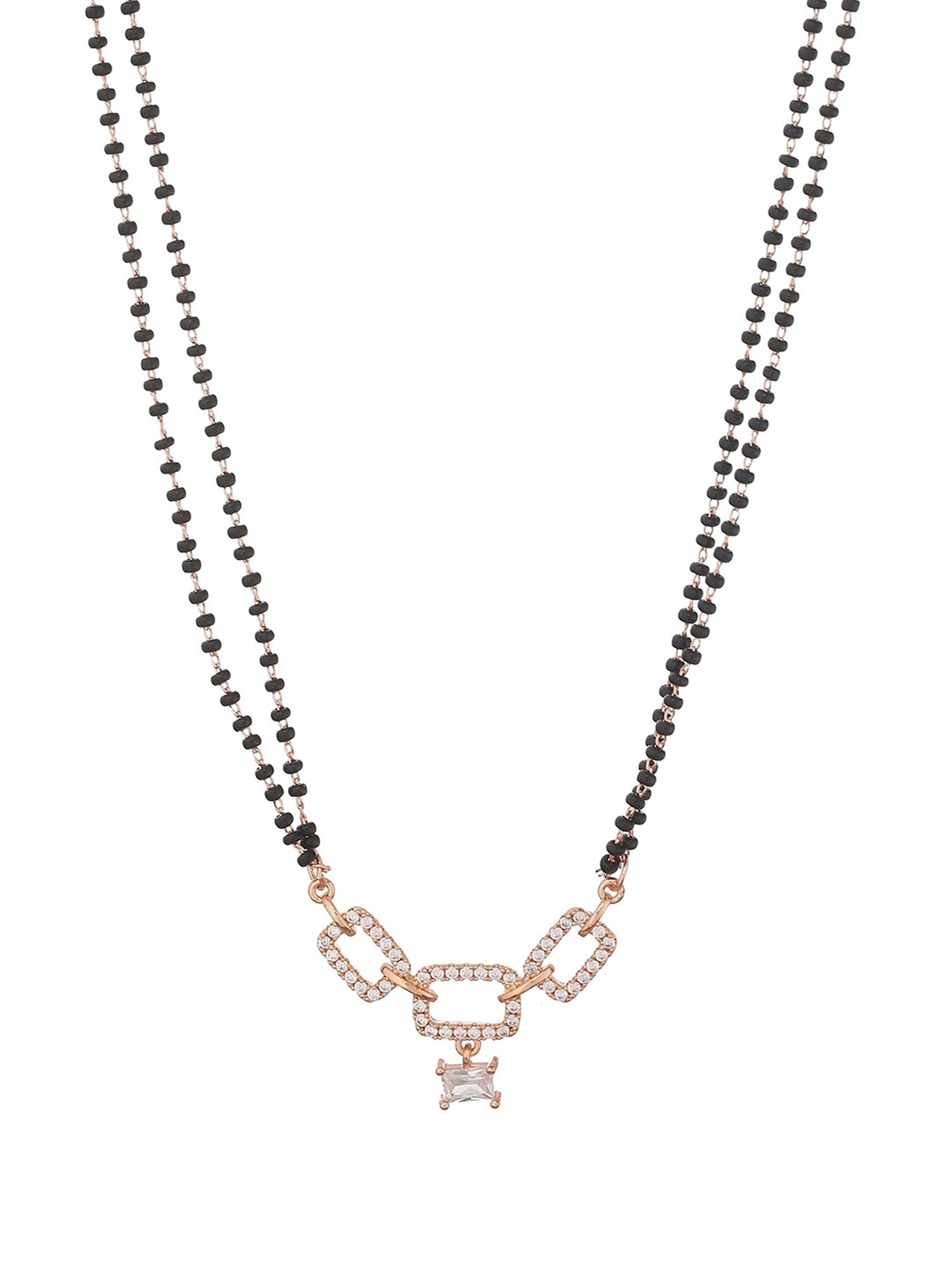 Aatmana Rose Gold-Plated & White CZ Stone-Studded Mangalsutra