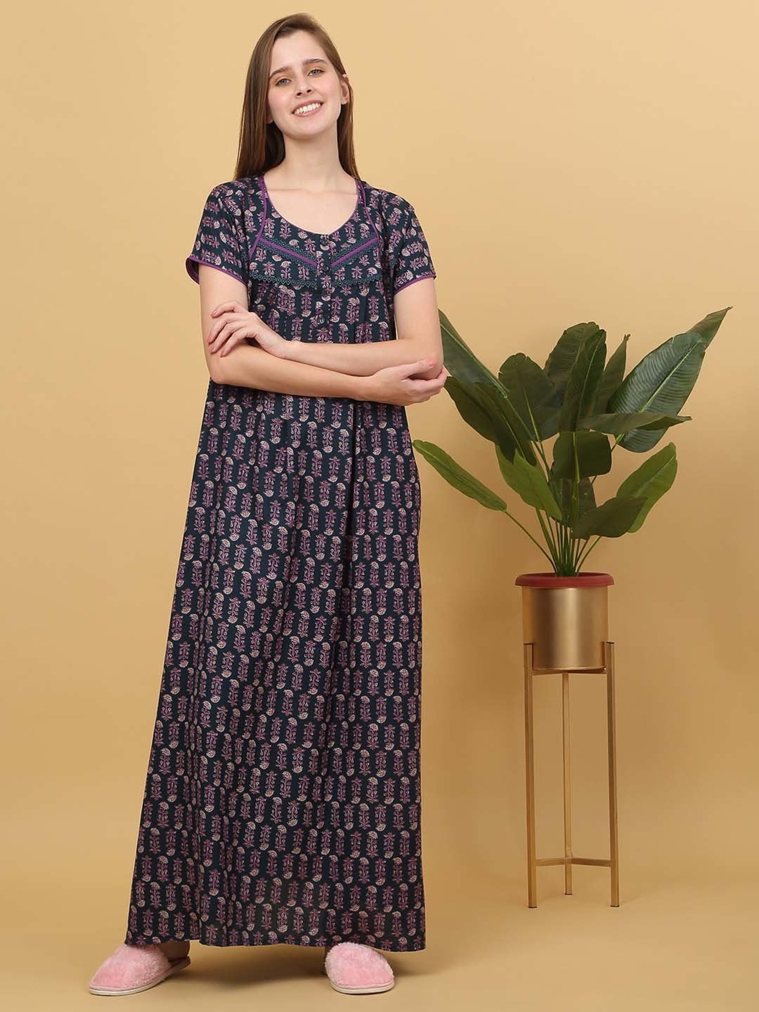 Sweet Dreams Blue Cotton Printed Nighty