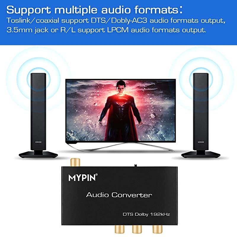 DAC Converter Multifunction Audio Converter, HDMI ARC Audio Extractor Adapter, Toslink(Optical) or Coaxial or HDMI ARC Input to Coaxial + Toslink(Optical) + Stereo L/R + 3.5mm Jack Output