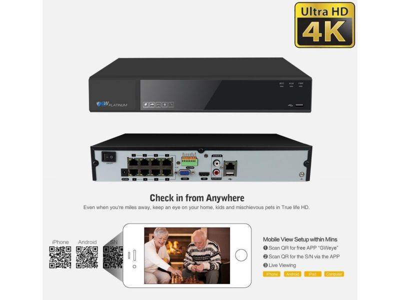 GW Security 4K (8MP) Smart AI Spotlight Color Night Vision Security Camera System, 32 Channel H.265+ 8MP NVR, 24 x UHD 4K POE Microphone 2.8-12mm Varifocal Lens Human Detection Bullet Camera