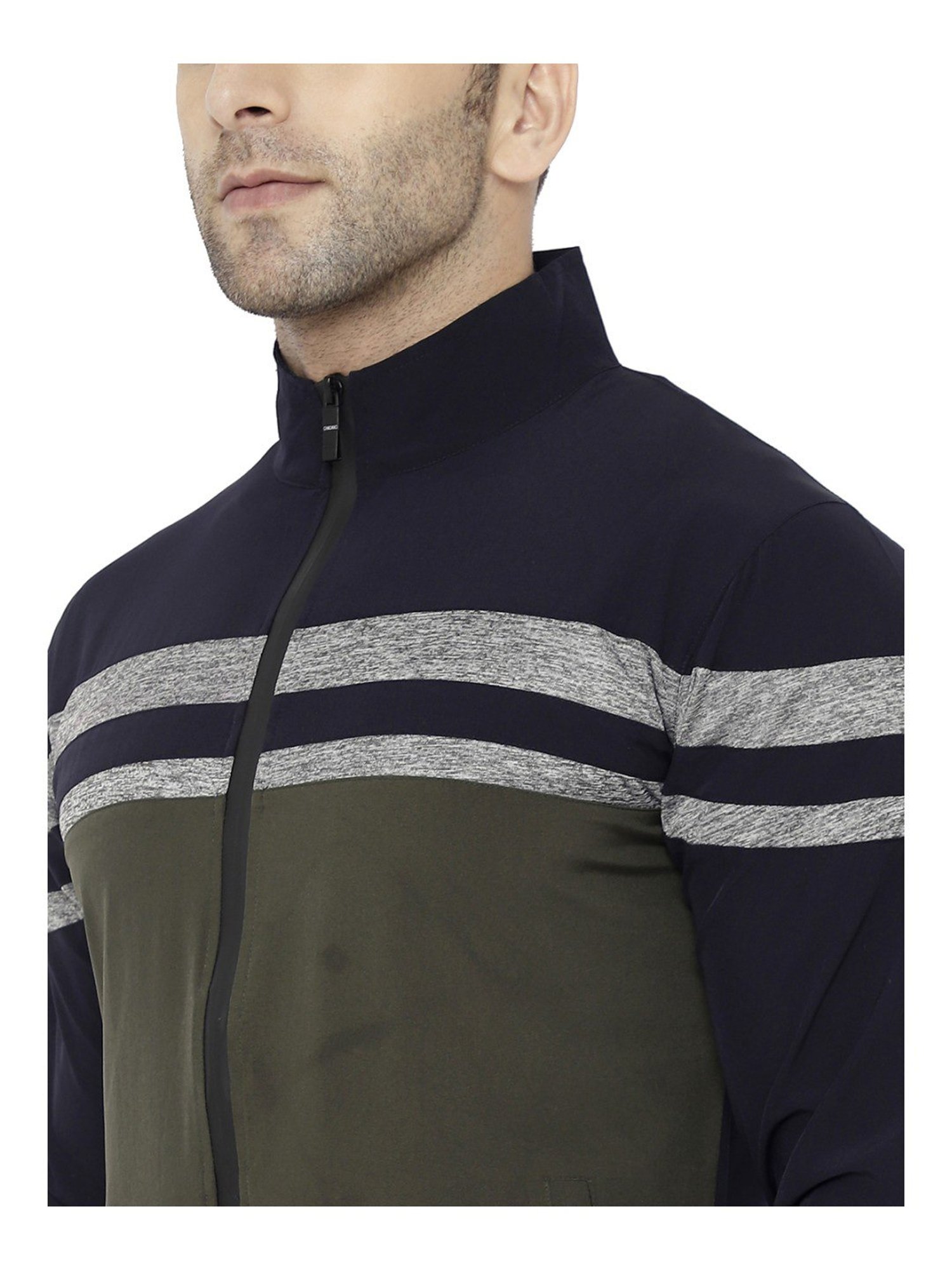 Chkokko Navy & Olive Regular Fit Colour Block Sports Jacket
