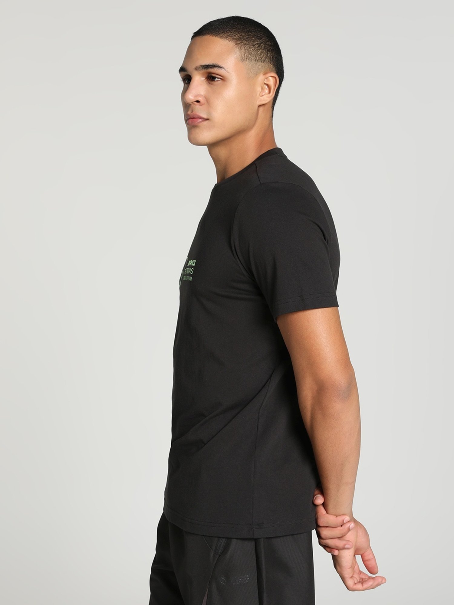 Puma Mercedes-AMG Petronas Motorsport Black Cotton Regular Fit Printed Sports T-Shirt