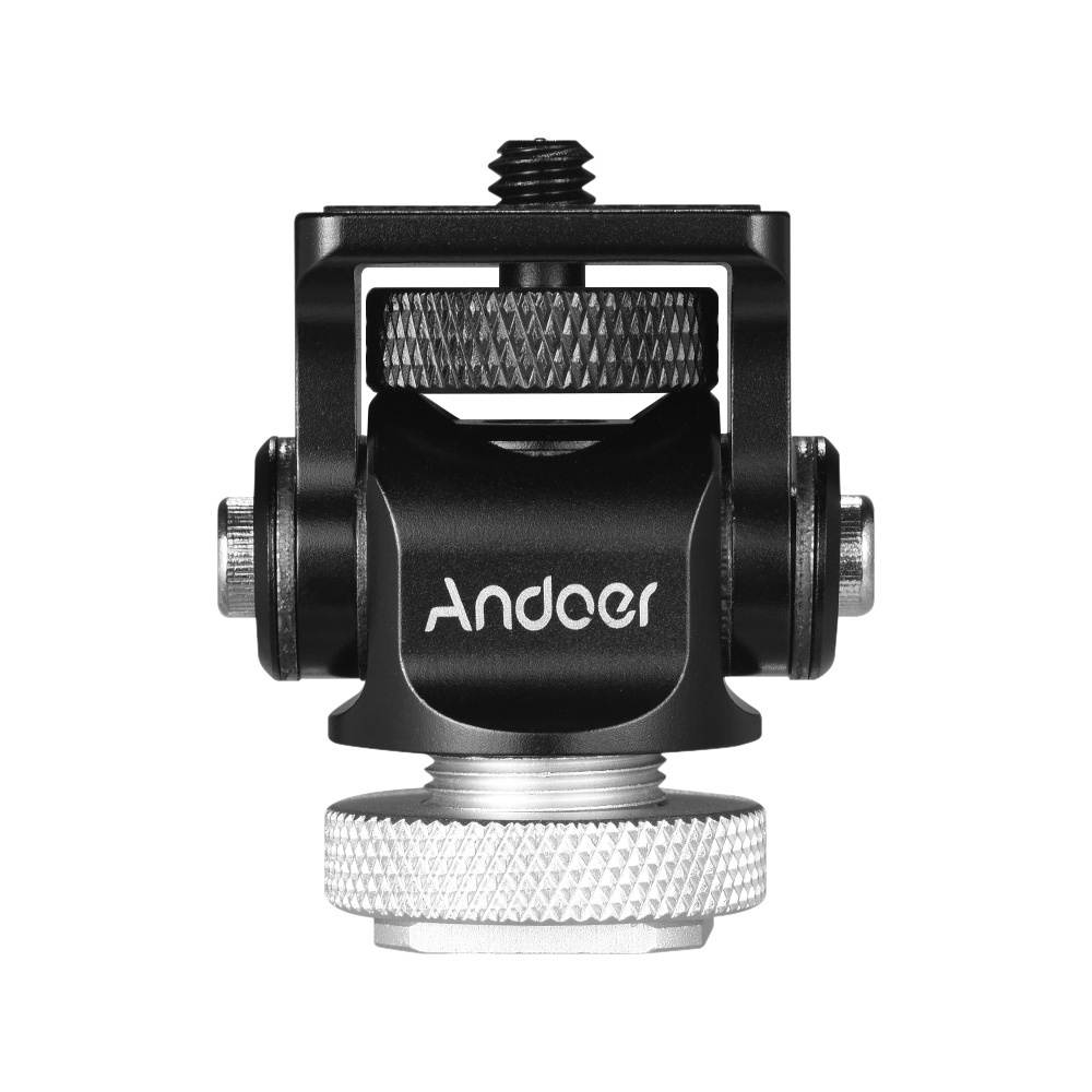 Andoer 180&deg; Rotary Mini Ball Head Ballhead Hot Flash Shoe Mount Adapter 1/4 Inch Screw with Wrench for DSLR Camera Microphone LED Video Light Monitor Tripod Monopod