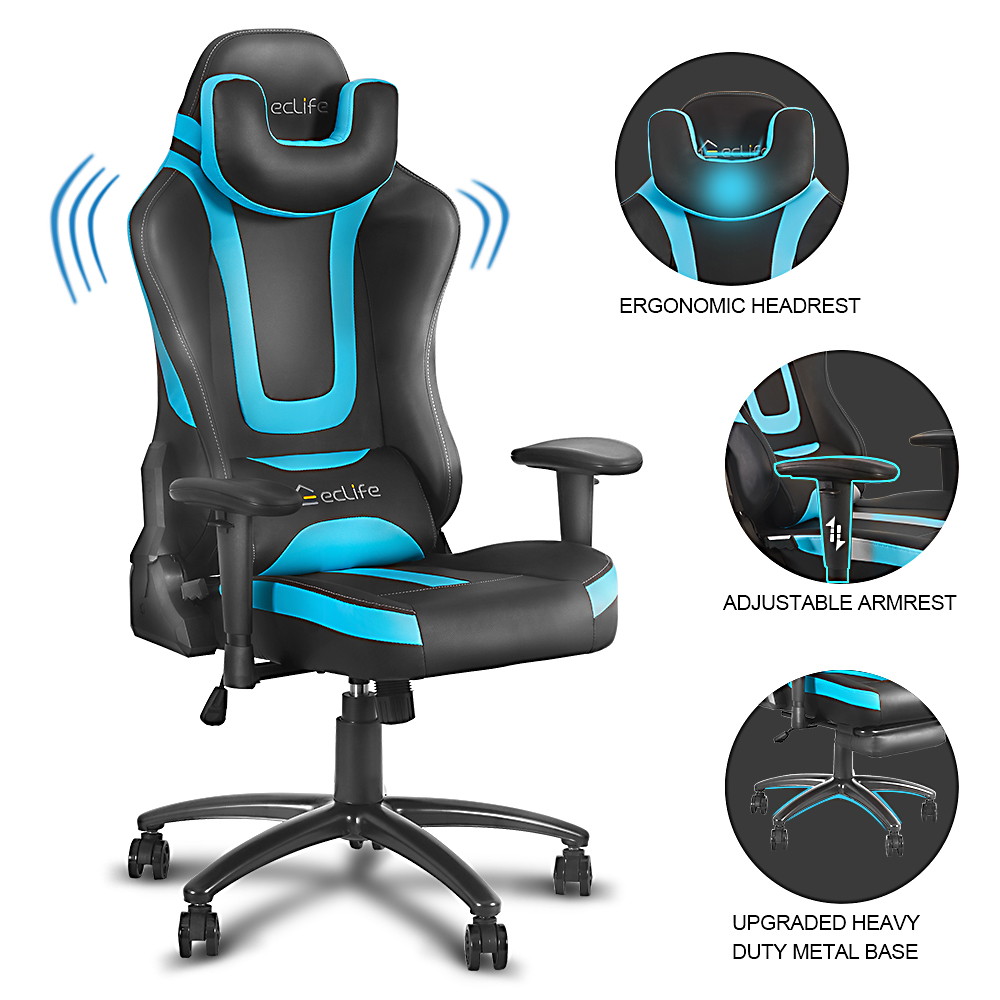 Eclife Ergonomic Video Game Chair PU Leather Computer Recliner Office Chair with Massage Lumbar Support and Removable Headrest Gaming Chair