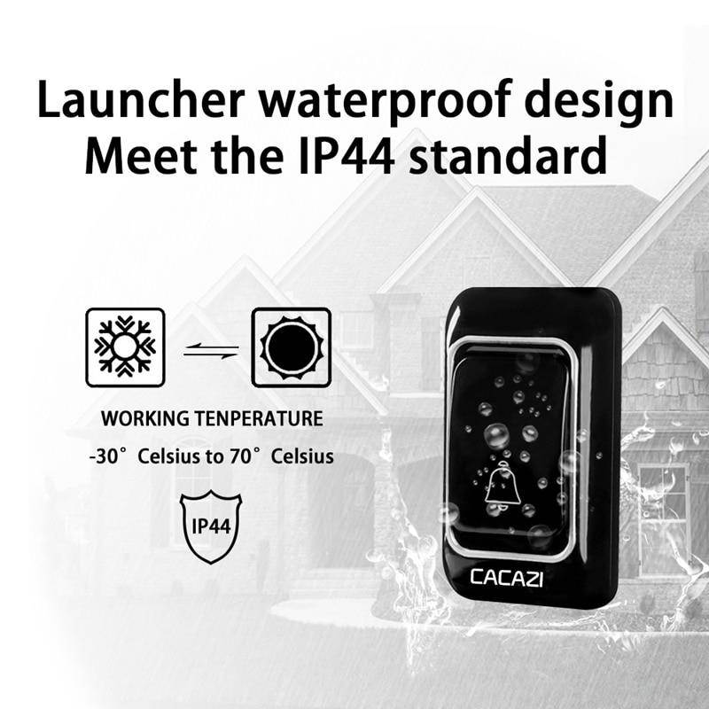 Cacazi Wireless Doorbell Waterproof Battery Button 300M Remote Receiver 36 Rings 4 Volume Home Cordless Door Bell Chime U