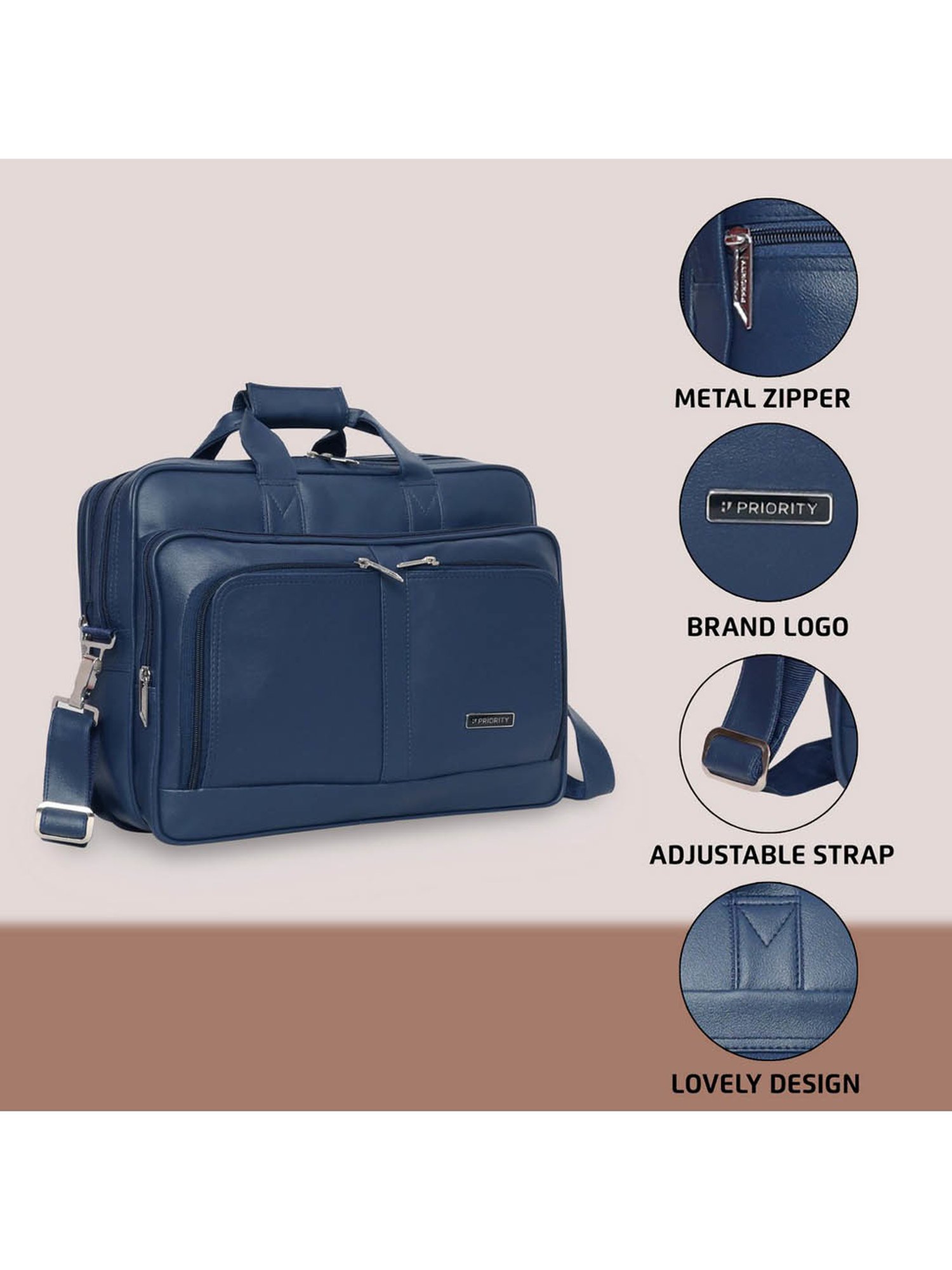 Priority Navy Synthetic Large Messenger Bag