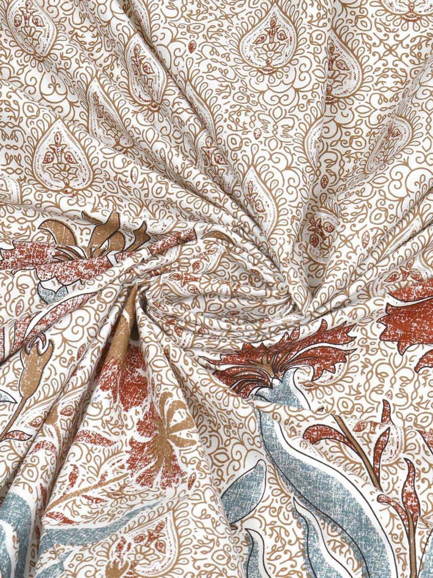 BELLA CASA Gulmohar Grey & Brown Cotton 450 TC King Bedsheet with 2 Pillow Covers