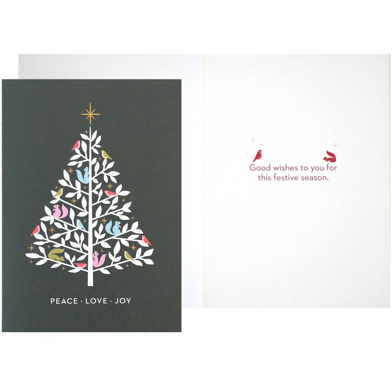 Green Inspired Peace Love Joy Tree Boxed Cards 16ct