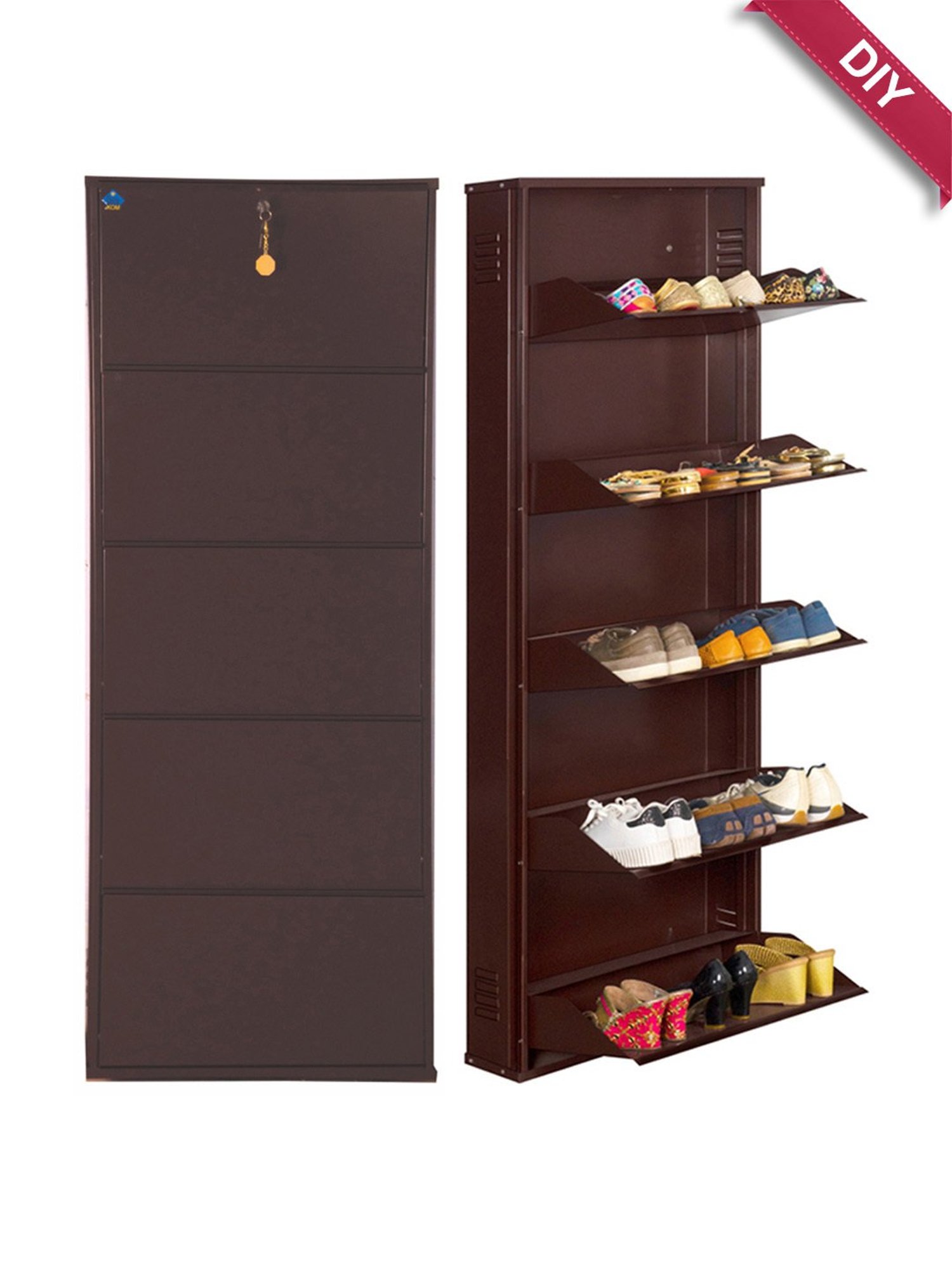 Delite Kom Metal Shoe Rack - 24" 10 Shelf, Double Decker, Ivory, PowderCoat, Wall Mount, DIY