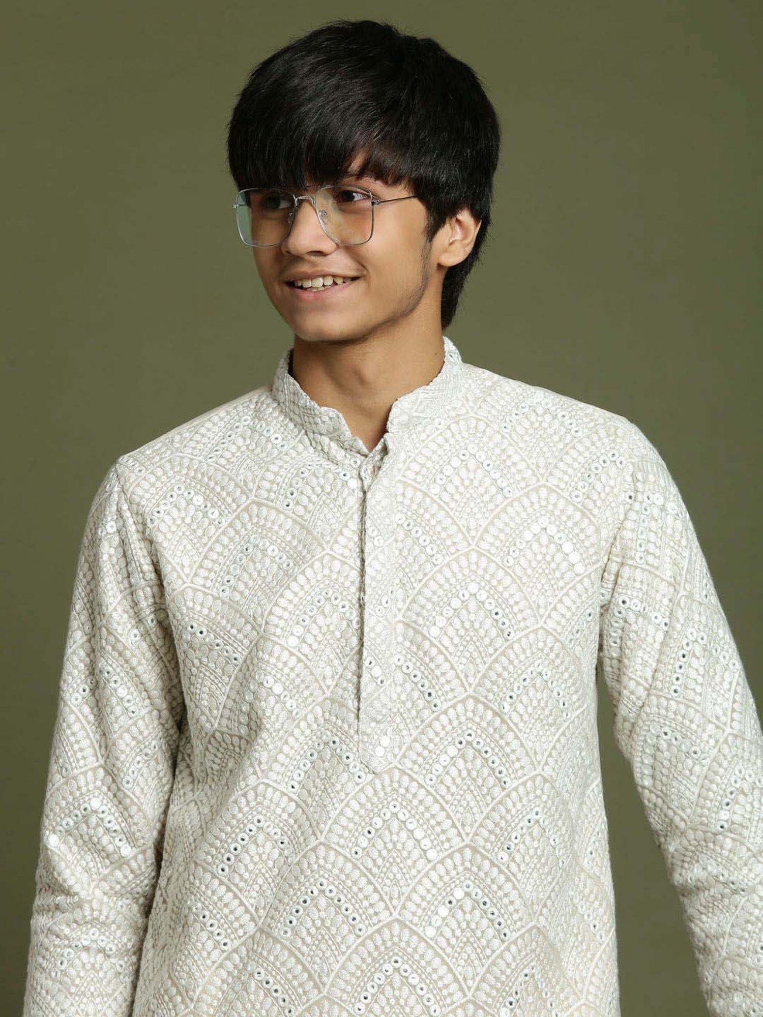 VASTRAMAY Boys White Embroidery Full Sleeves Kurta Sets