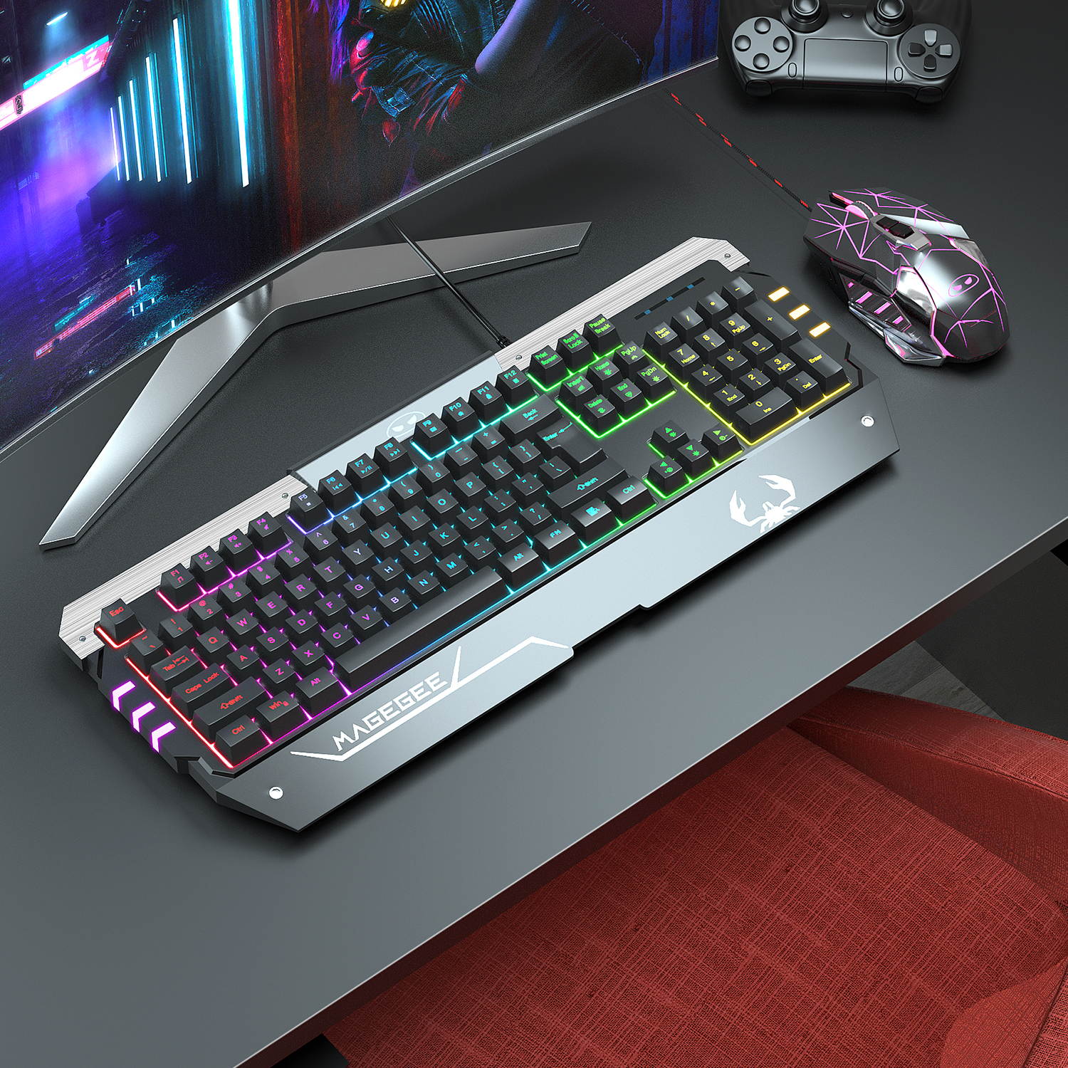 USB RGB Gaming Keyboard and Mouse Combo, GT817 104 Key Rainbow Backlit Keyboard and Mouse Set, Computer Keyboard USB Wired Mouse for Windows PC Gamers (RGB Backlit)