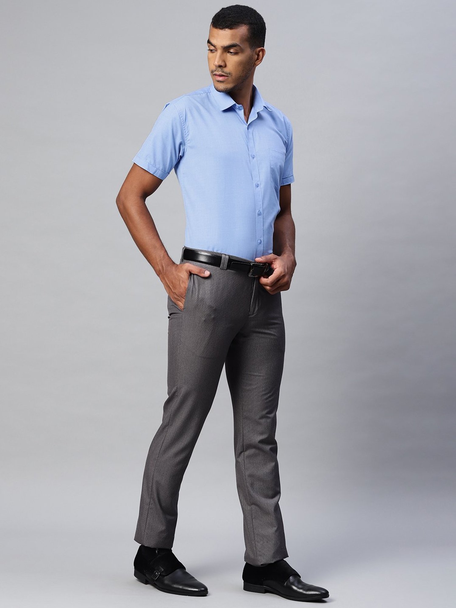 ManQ Sky Blue Regular Fit Shirt