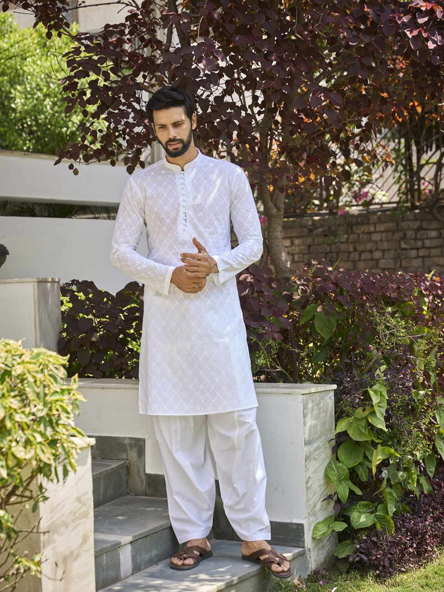 See Designs White Cotton Regular Fit Embroidered Kurta Bottom Set