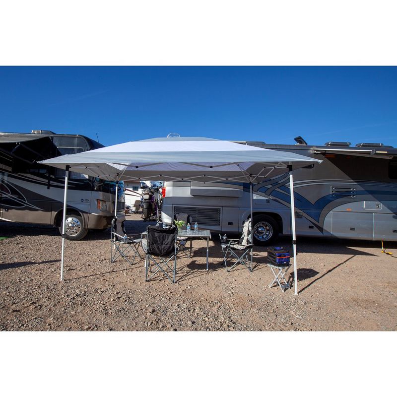 Z-Shade 14 x 10 Foot Prestige Instant Shade Outdoor Canopy Shelter Tent with Reliable Stakes, Steel Frame, and Rolling Bag, Grey & White