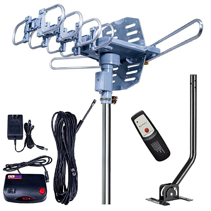 Miles-Amplified Outdoor TV Antenna-4K/1080p High Reception+40FT RG6 Cable-360&deg;Strong Motor Rotation Wireless Remote- Snap On Installation+2TV Function