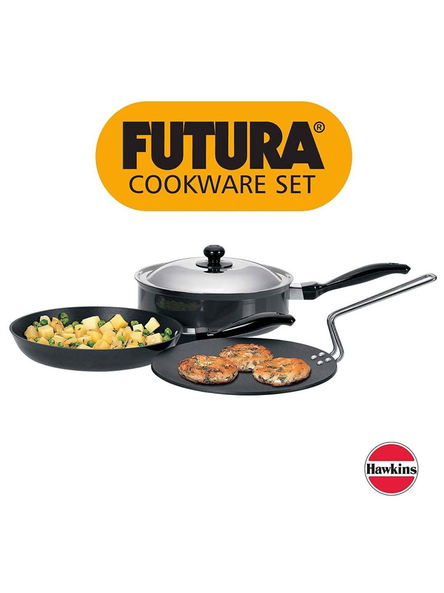 Hawkins Futura Black Aluminium 3 Piece Cookware Set