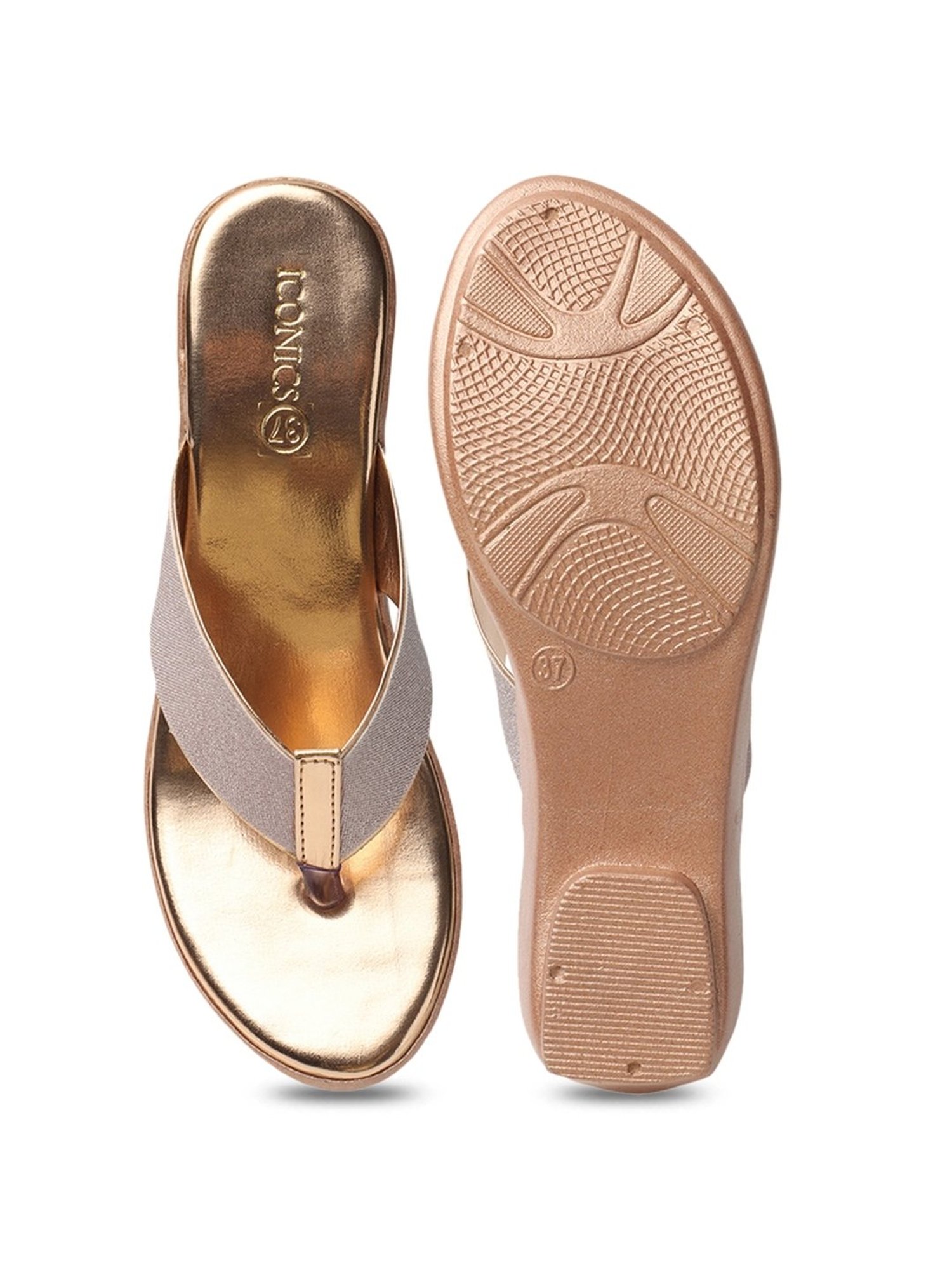 Iconics Women's Rose Gold Thong Wedges