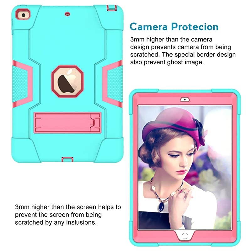 iPad 7th Generation CaseiPad 102 2019 CaseSlim Heavy Duty Shockproof Rugged Protective Case with Builtin Stand for New Apple iPad 7th Generation 102inch 2019 ReleaseTeal+Rose