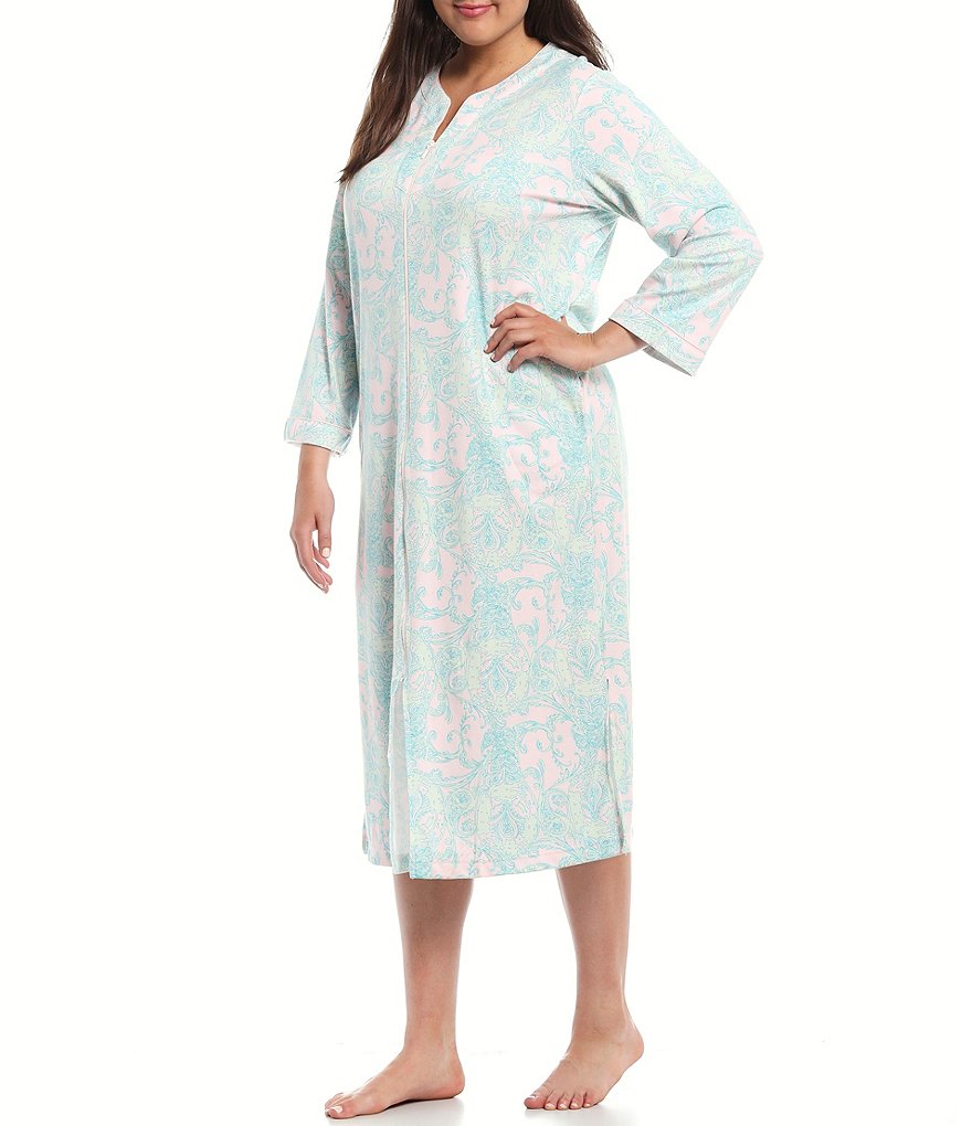 Kate Landry Plus Solid V-Neck Sleeve Midi Lounge Dress