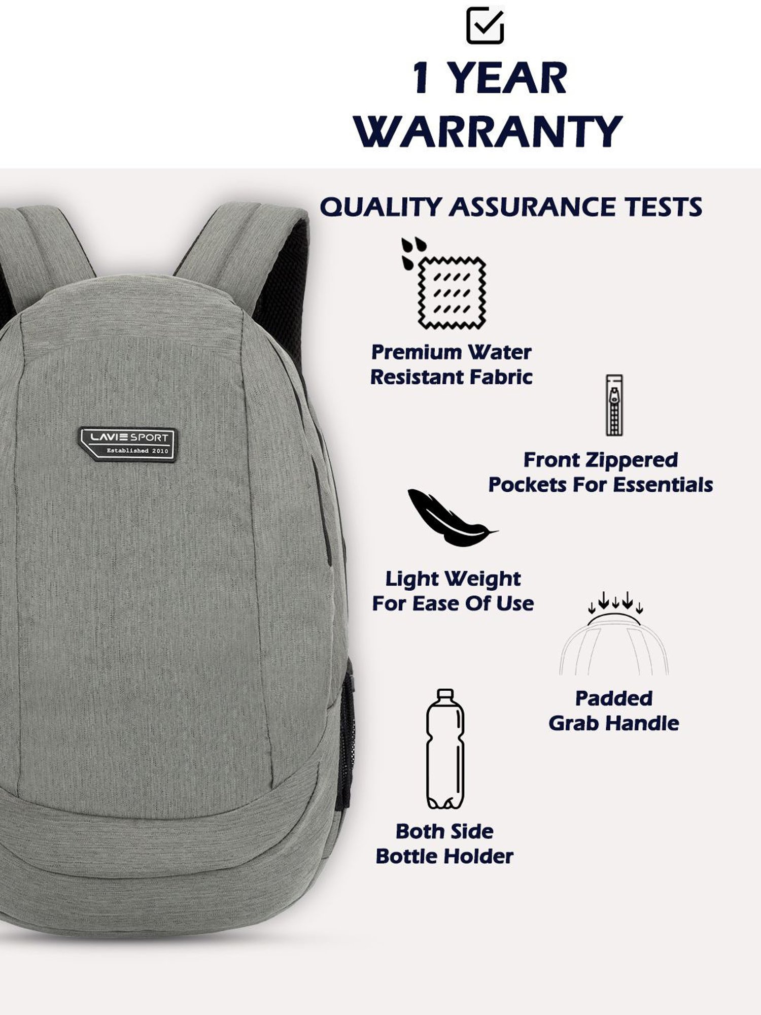 Lavie Sport Peak Grey Polyester Solid Laptop Backpack - 34 Ltrs