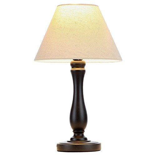 Brightech Noah LED Side Bedside Table & Desk Lamp: Traditional Elegant Black Wood Base, Neutral Shade & Soft, Ambient Light for Bedroom Nightstand, Living Room, Office; Incl. LED Bulb, Cord