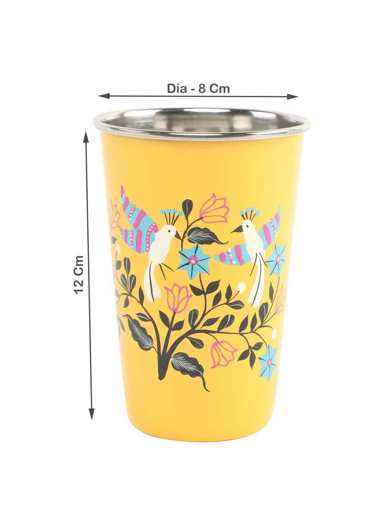 Chumbak Heartfelt Birds Yellow Stainless Steel Tumblers - Set of 1