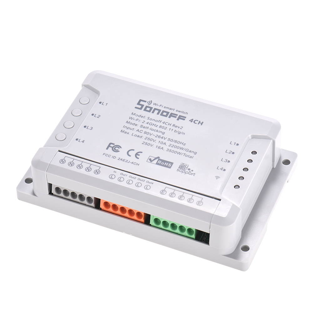 Sonoff 4CH R2 Wifi Light Smart Switch 4 Gangs 4 Channels Electronic Switch iOS Android APP Control Compatible With Google Alexa Google Home