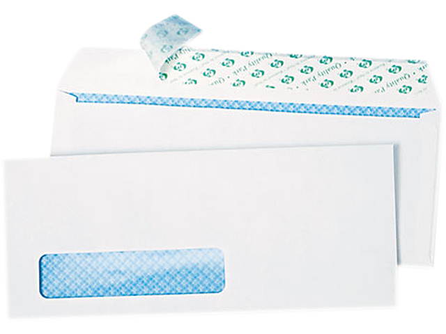 Quality Park 69222B Redi-Strip Security Tinted Window Envelope, Contemporary, #10, White, 1000/Box