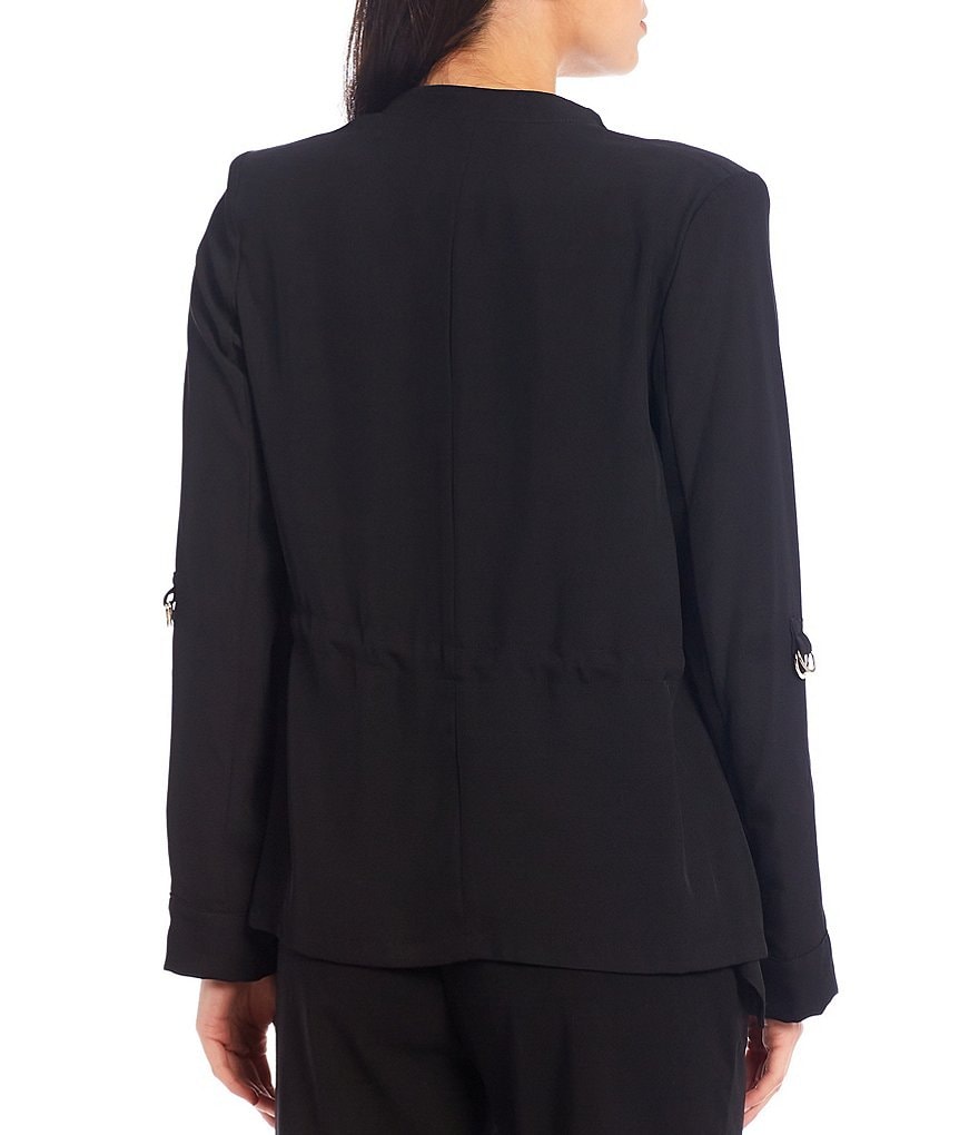 Calvin Klein Petite Size Woven Drape Collar Open Front Roll-Tab Sleeve Flyaway Jacket