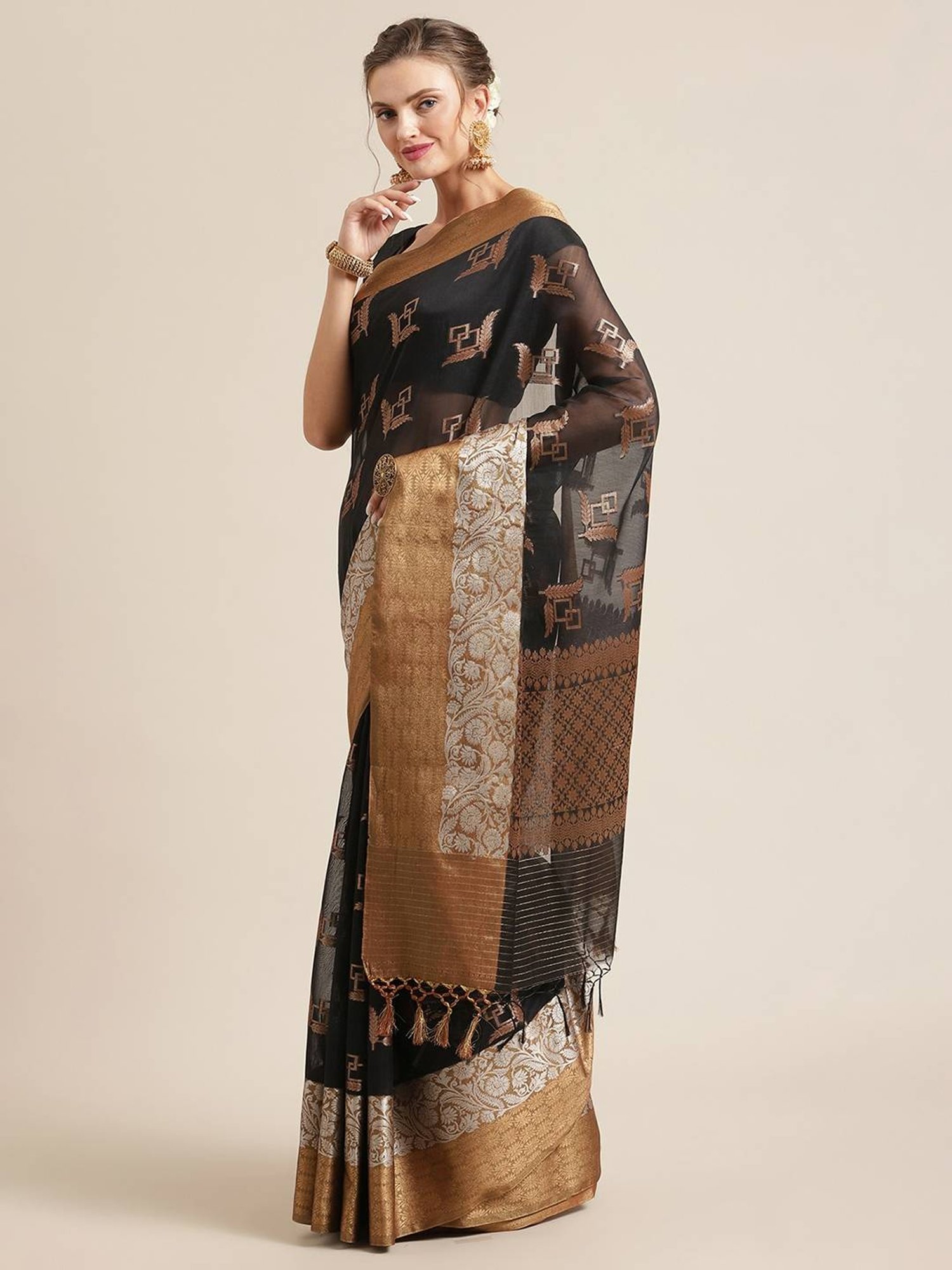 Banarasi Silk Works black Woven Saree with Blouse
