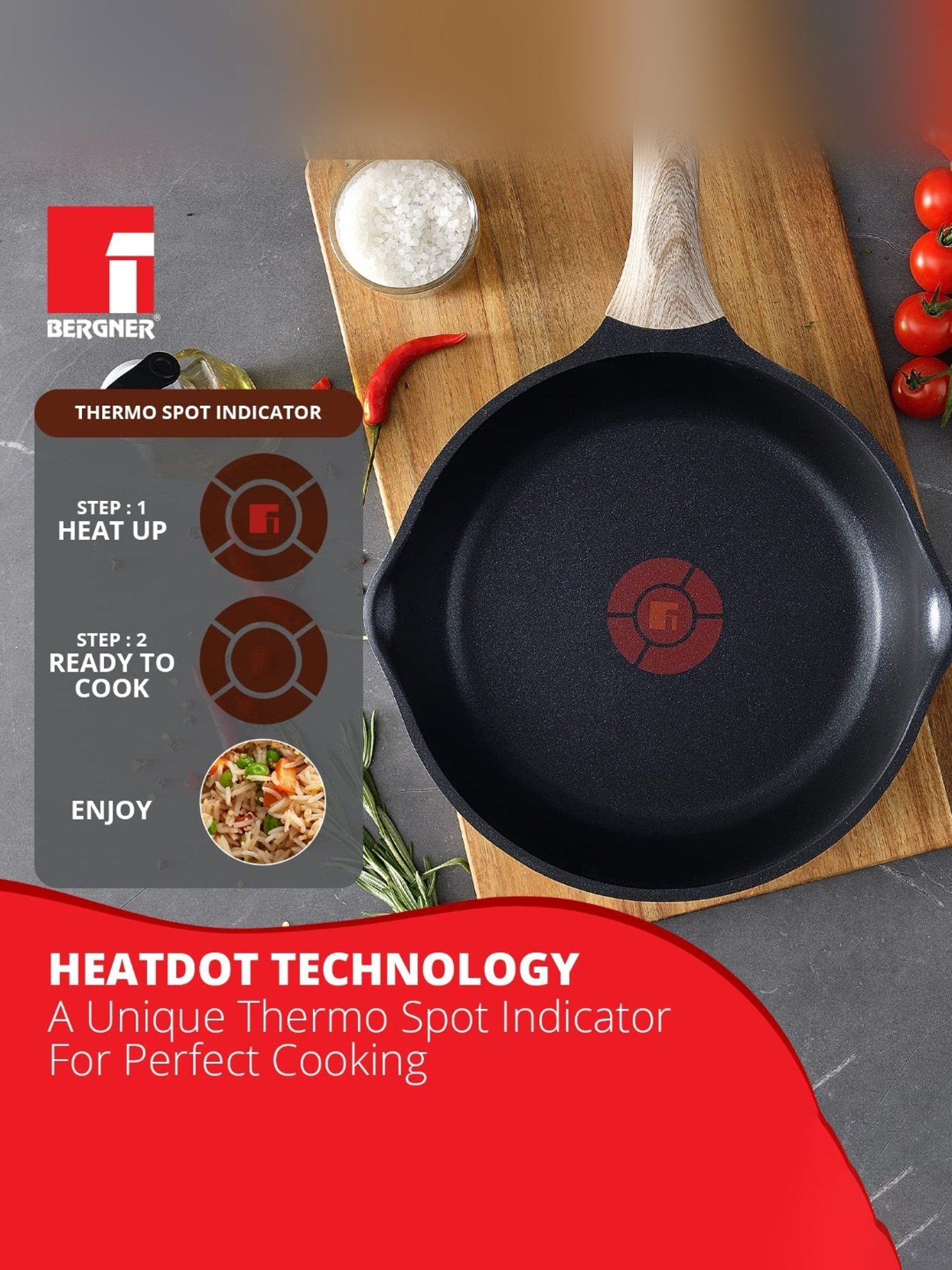 Bergner Grey Triply Marble Induction Base Frypan - 20cm (1.2L)