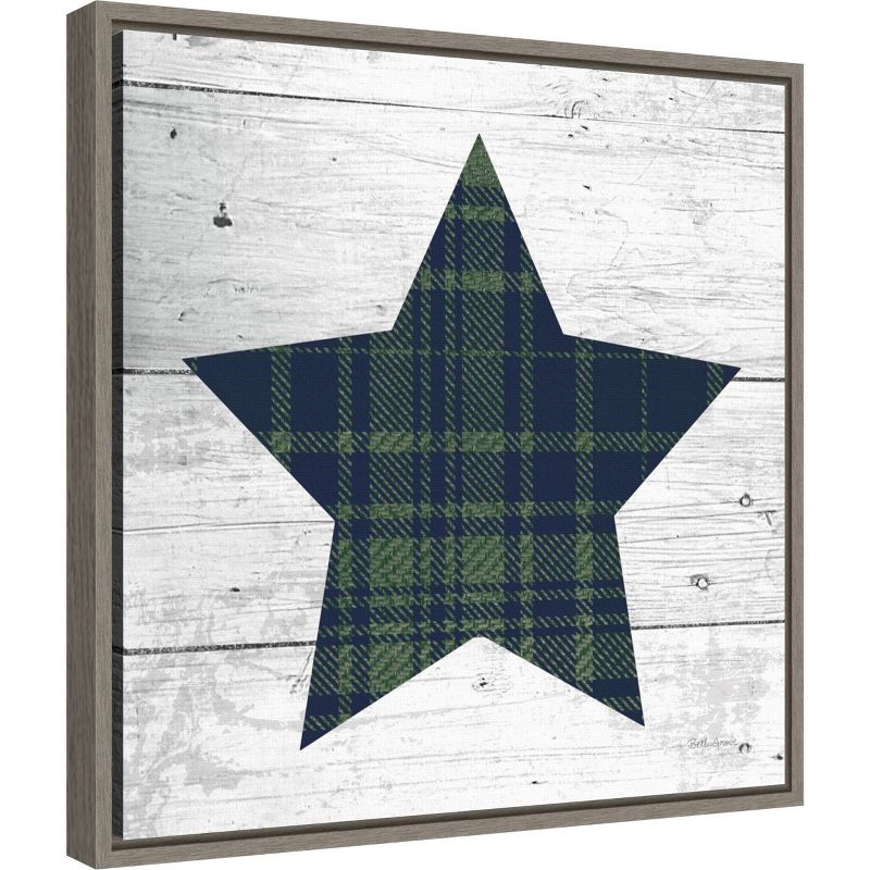16" x 16" Nordic Holiday XII Christmas Star by Beth Grove Framed Canvas Wall Art Plaid Navy/Green - Amanti Art