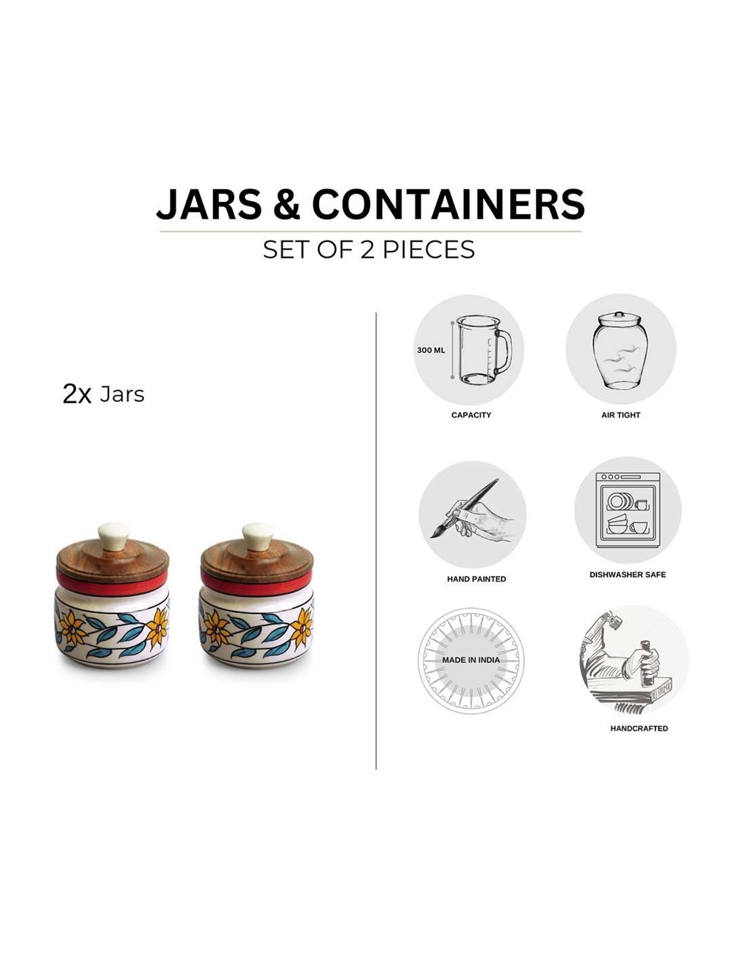 ExclusiveLane White & Brown Ceramic Persian Floral Air-Tight Storage Container - Set of 2