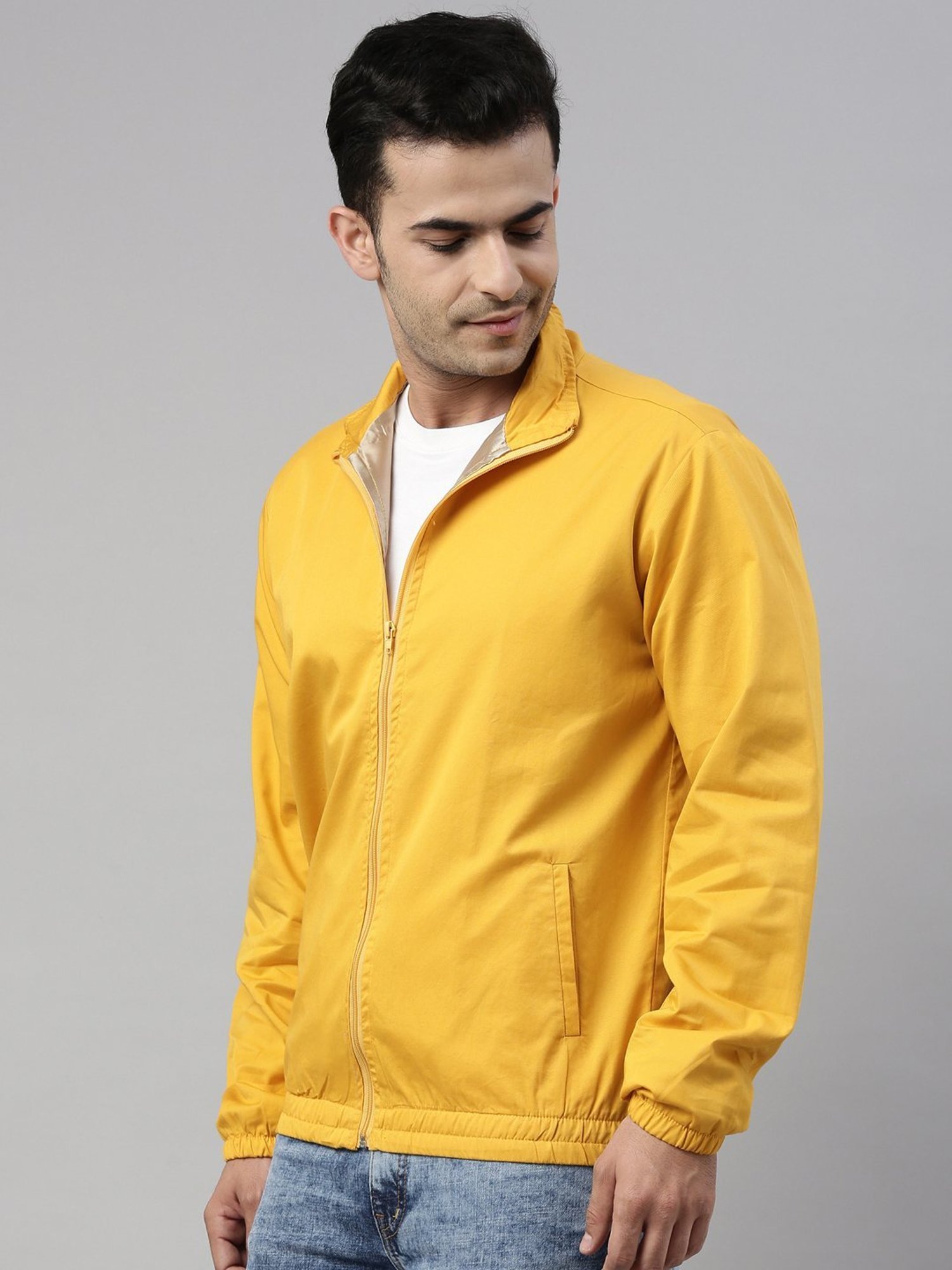 CINOCCI Yellow Cotton Slim Fit Jacket