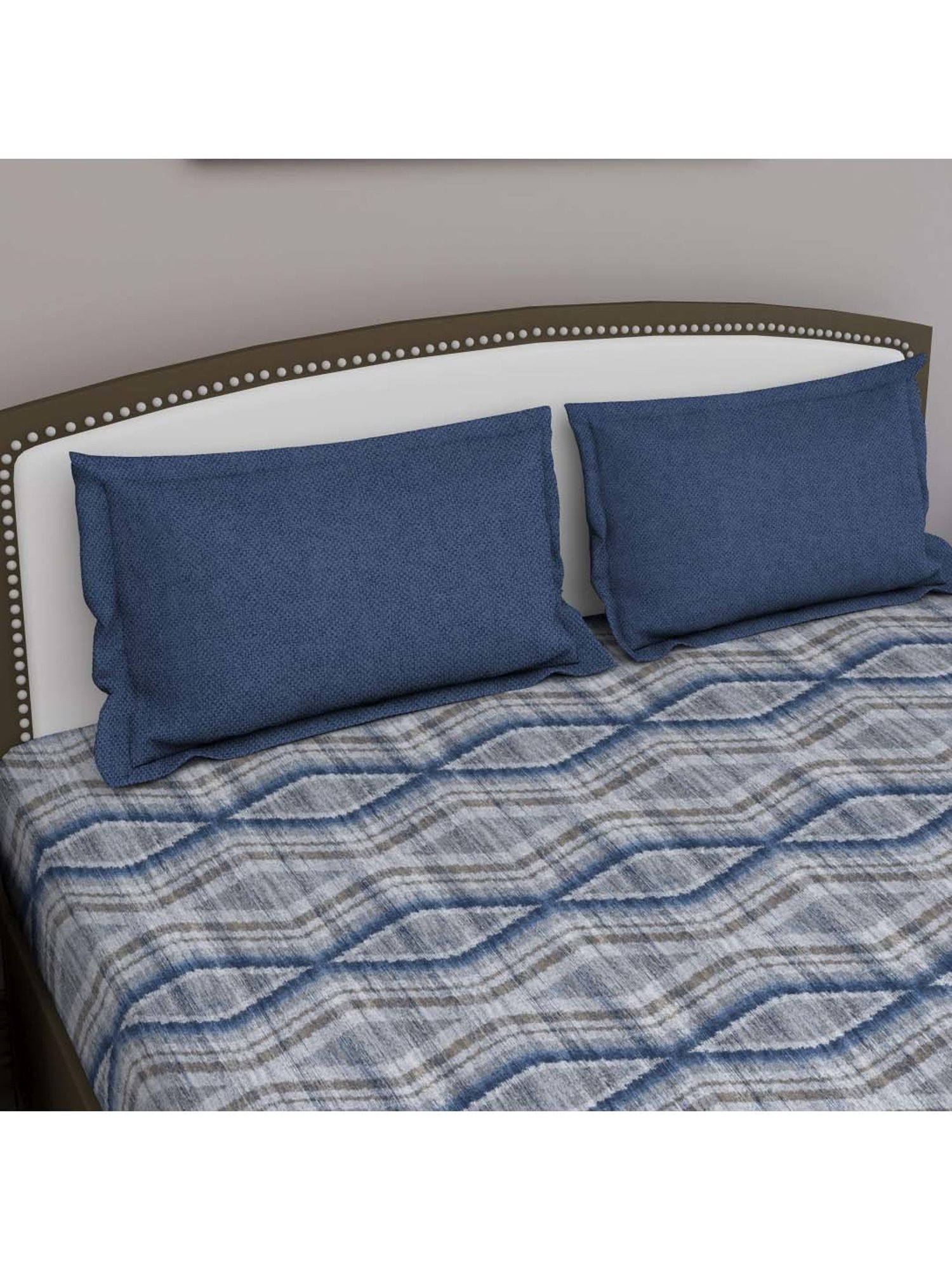 GM 'Fiesta' Navy Cotton 180 TC Double Bedsheet with 2 Pillow Covers