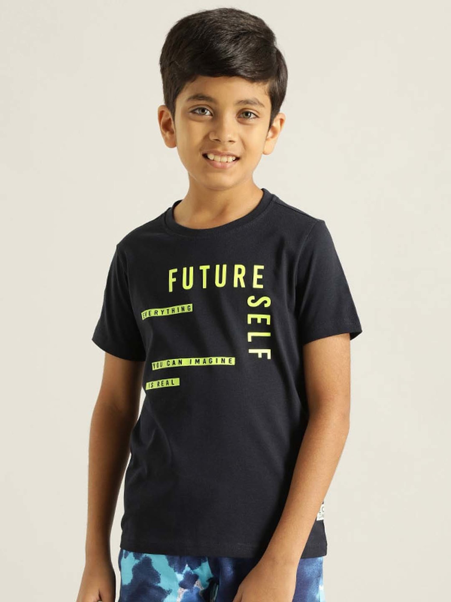 Indian Terrain Kids Navy Cotton Printed T-Shirt