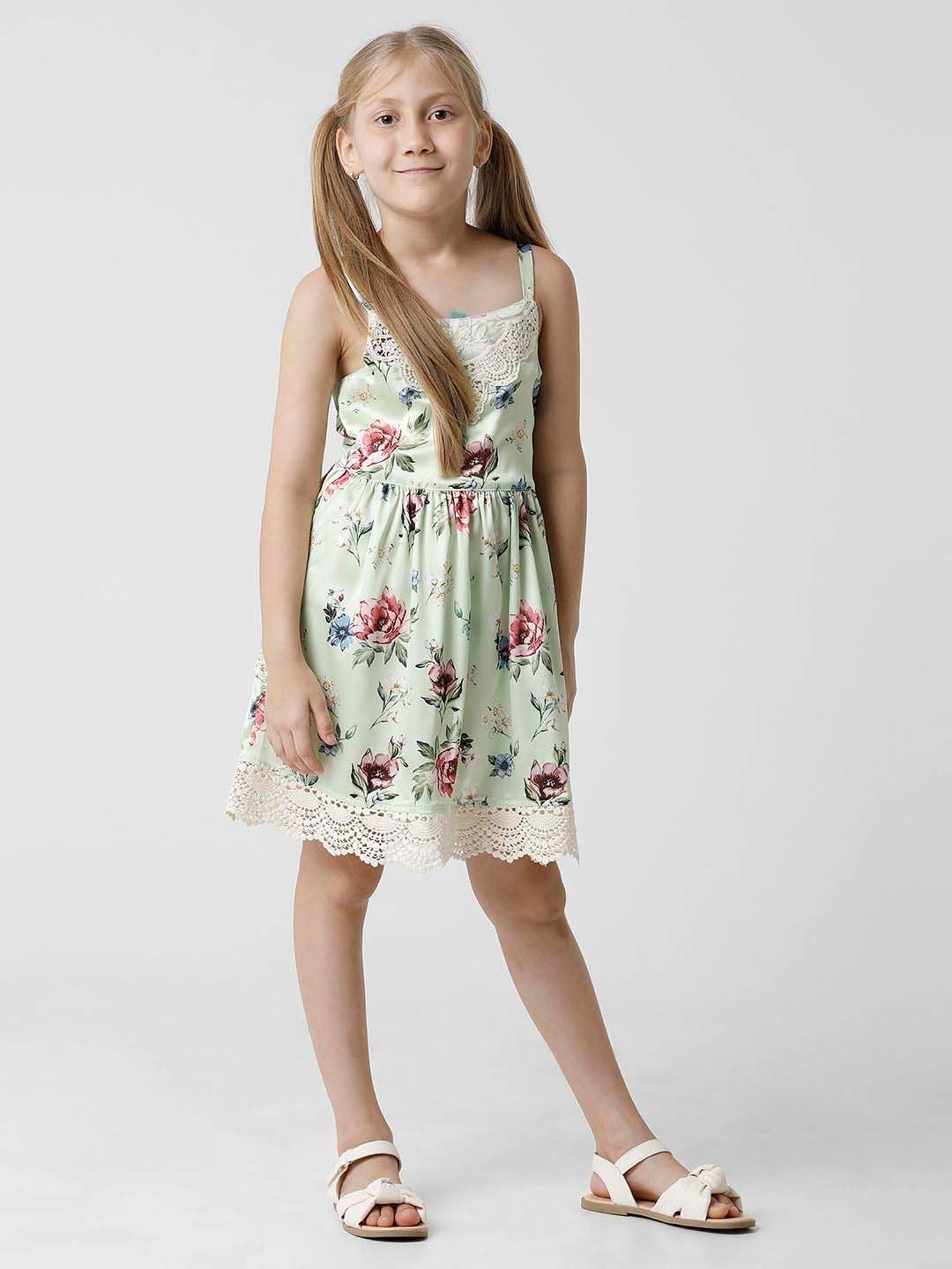 Kate & Oscar Kids Green Floral Print Dress