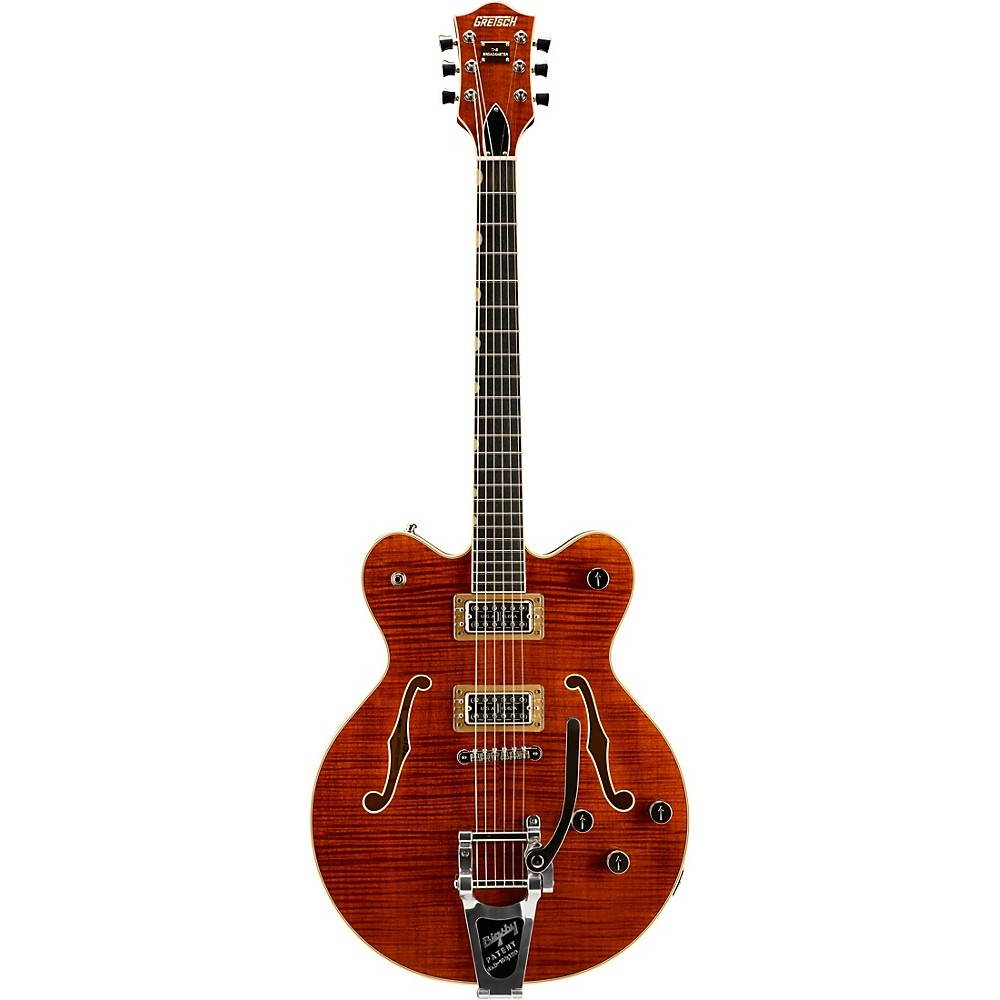 Gretsch Guitars G6609TFM Players Edition Broadkaster Center Block with String-Thru Bigsby and Flame Maple Bourbon Stain